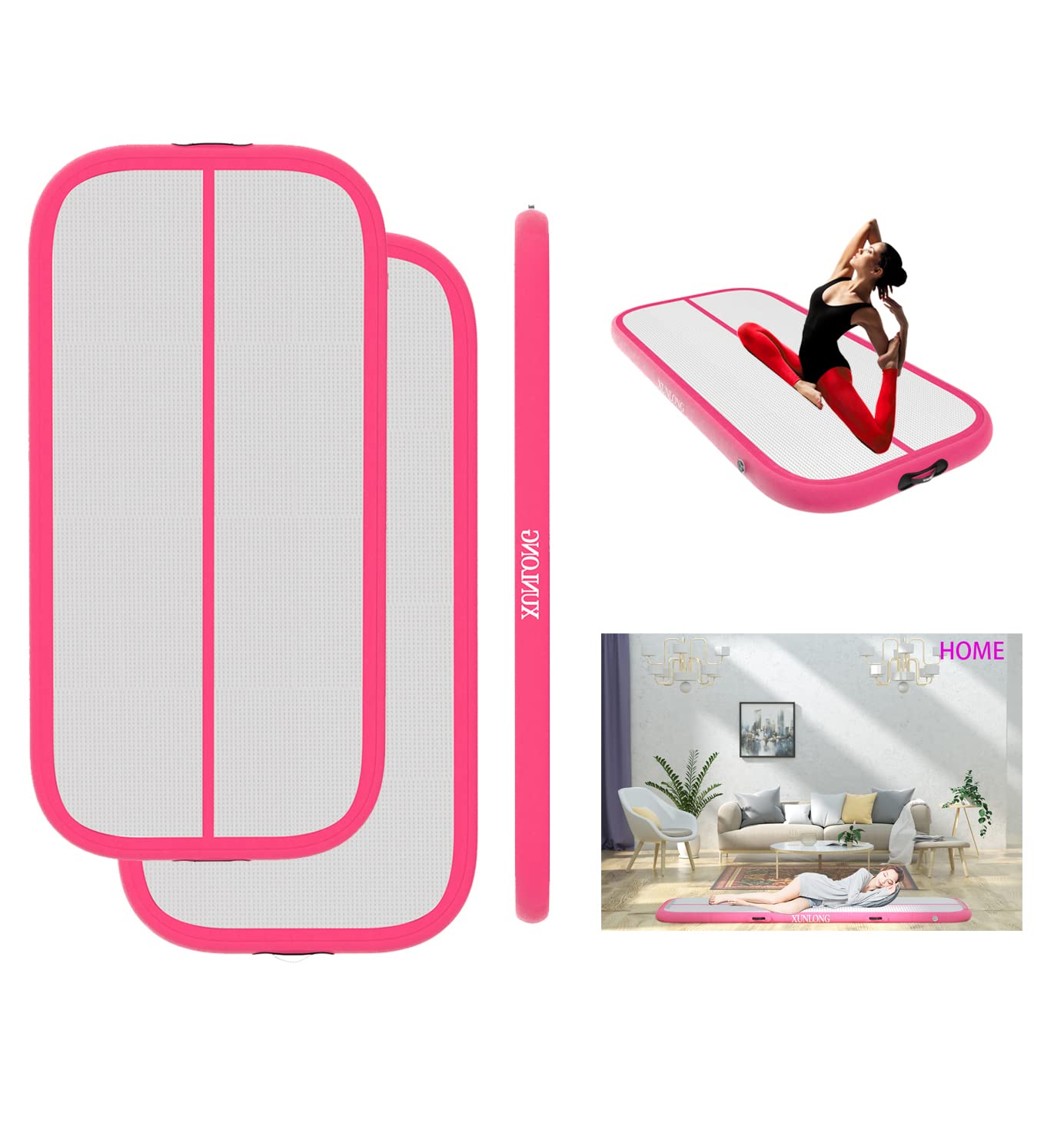 XUNLONGAir Mat Tumble Track 4/8 inchs Thickness Inflatable Gymnastics Training Mat 10ft/13ft/16ft/20ft with Electric Air Pump for Cheerleading/Training/Water Fun/Park/Home use