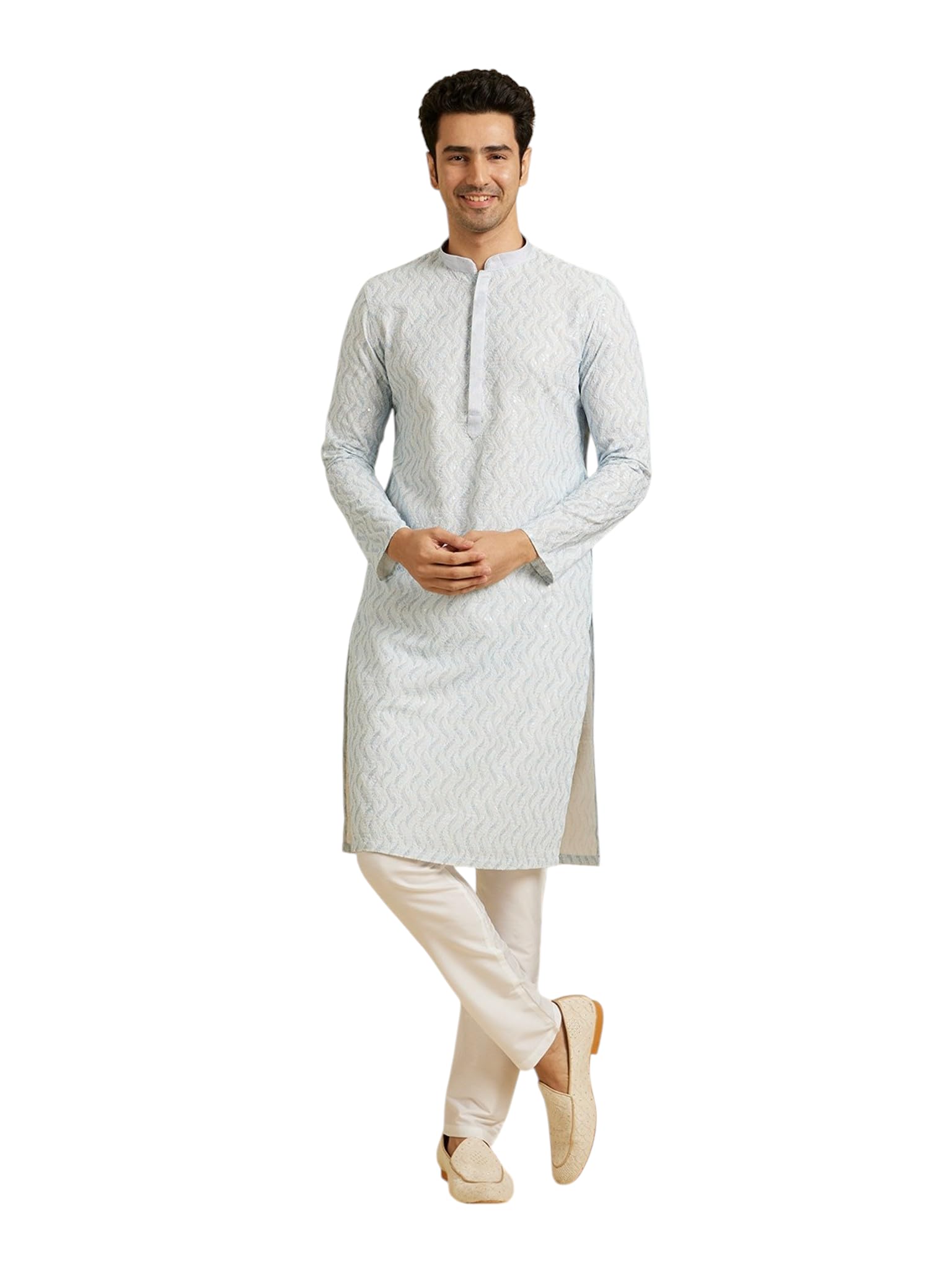 manyavar Men's Cotton Printed Chikankari Kurta Pyjama Set (2pcs)-picture-35