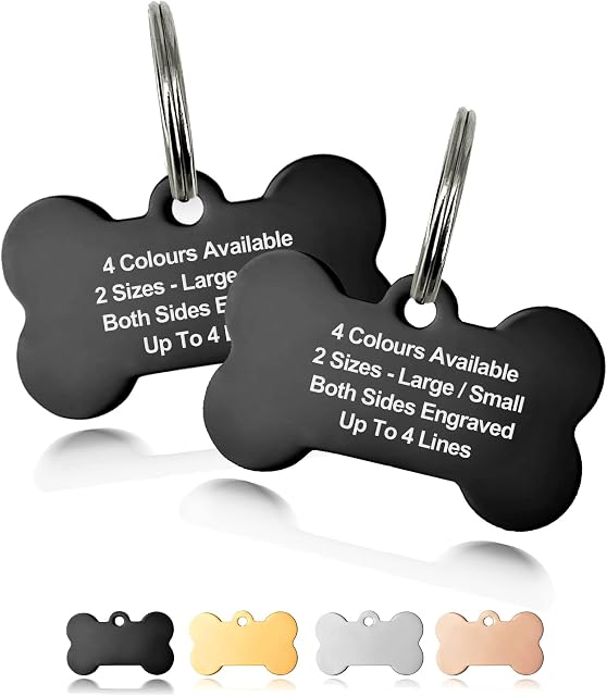 Personalised Engraved Dog Tag ID Name Tags for Cat Puppy Pet Collar Tag (Black(Bone), S)