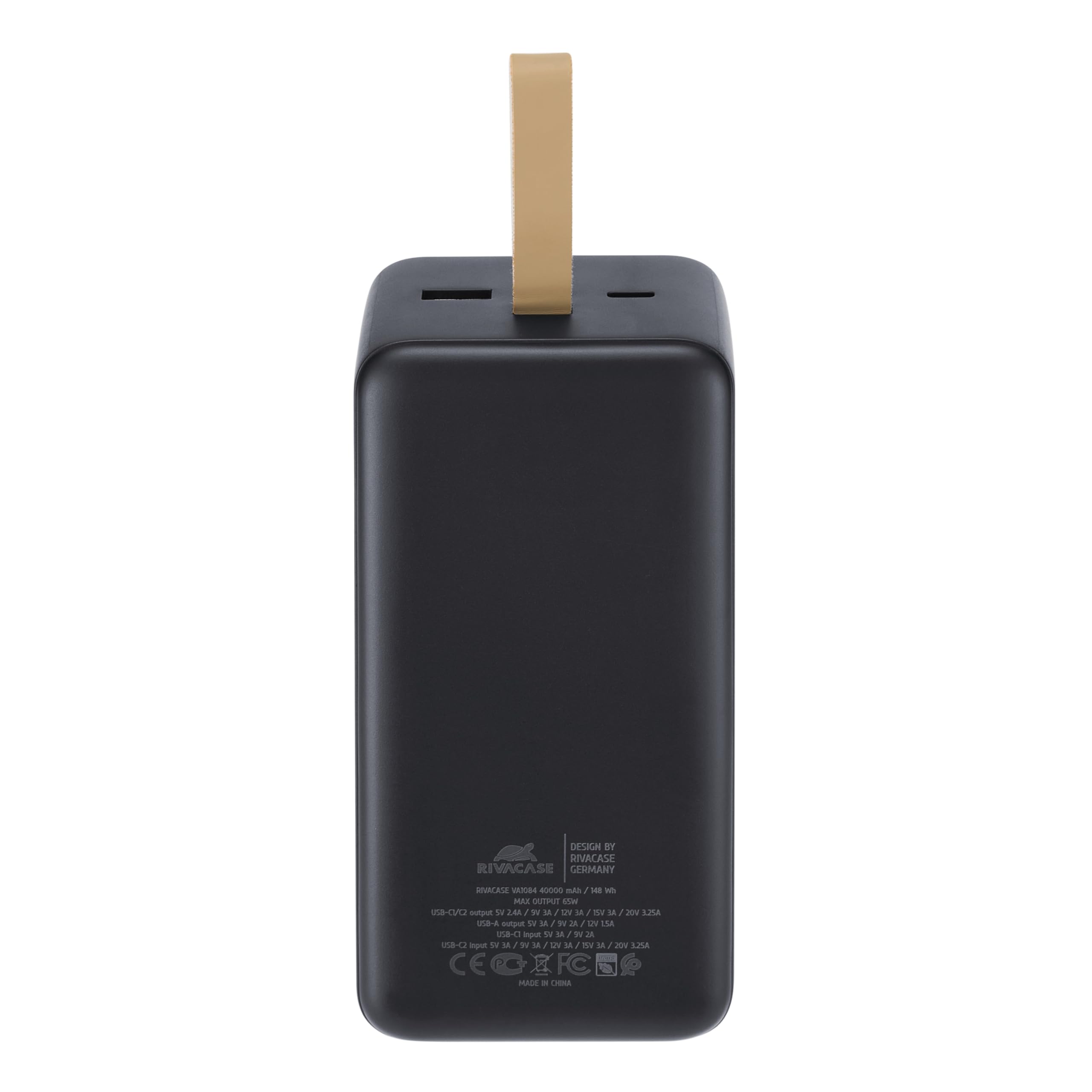 RIVACASE Batterie externe VA1084 40 000 mAh, QC/PD 65 W, compatible avec les ordinateurs portables, chargeur portable avec écran LCD, 2 entrées et 3 sorties, parfait pour MacBook, iPhone, Dell, HP,