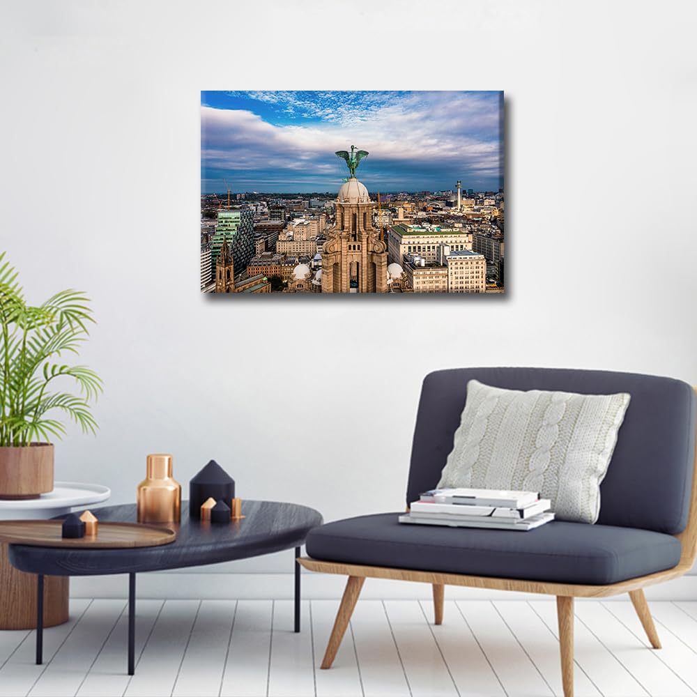 Liverpool City Wall Art The Tower of the Royal Liver Building in Liverpool United Kingdom Canvas Painting Framed for Living Room Bedroom Office Home Decor Ready to Hang 24x16 inch - Image 4