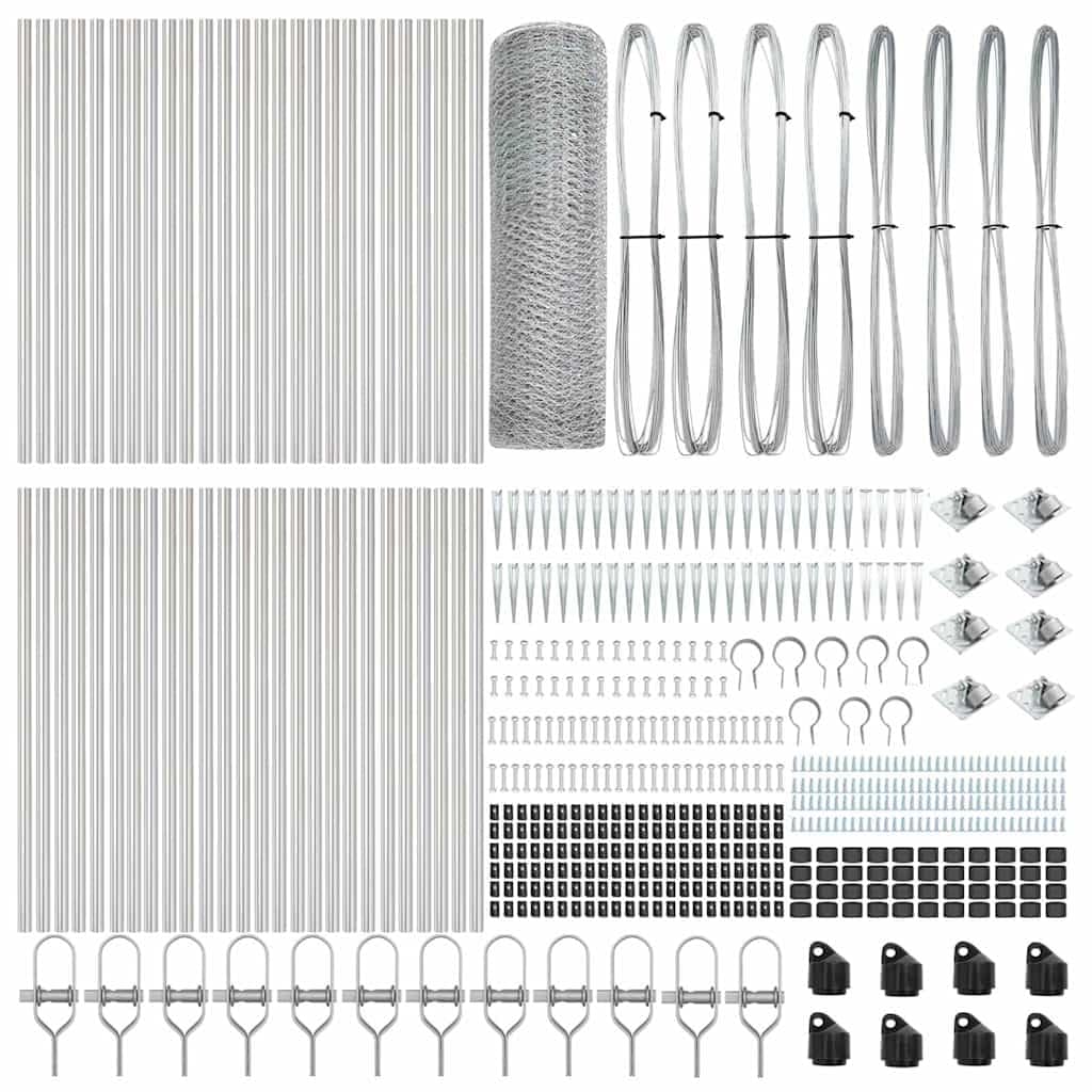 Garden Fence Post Set Silver Steel 100 x 0.6 m with 25 mm Mesh Outdoor Security Barrier for Yard Terrace Animal Enclosure Durable Corrosion Resistant Modern Rectangle Posts