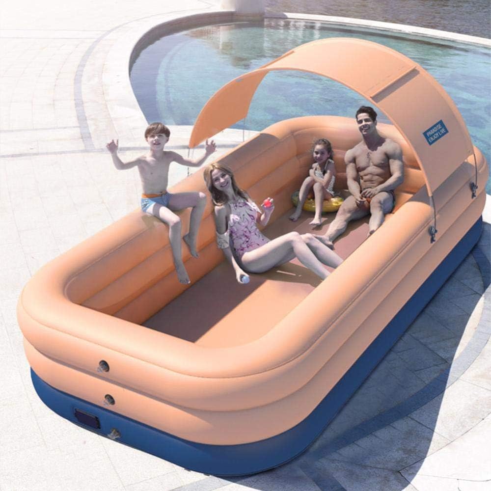 Family Inflatable Swimming Pool, 3-Layer 210 x 150 x 68CM Thick Backyard Swimming Pool, Wireless Inflatable, with Sunshade-Blue_3.18m 3 Floors (Blue 3 (Pink 3.18m 3 Floors)