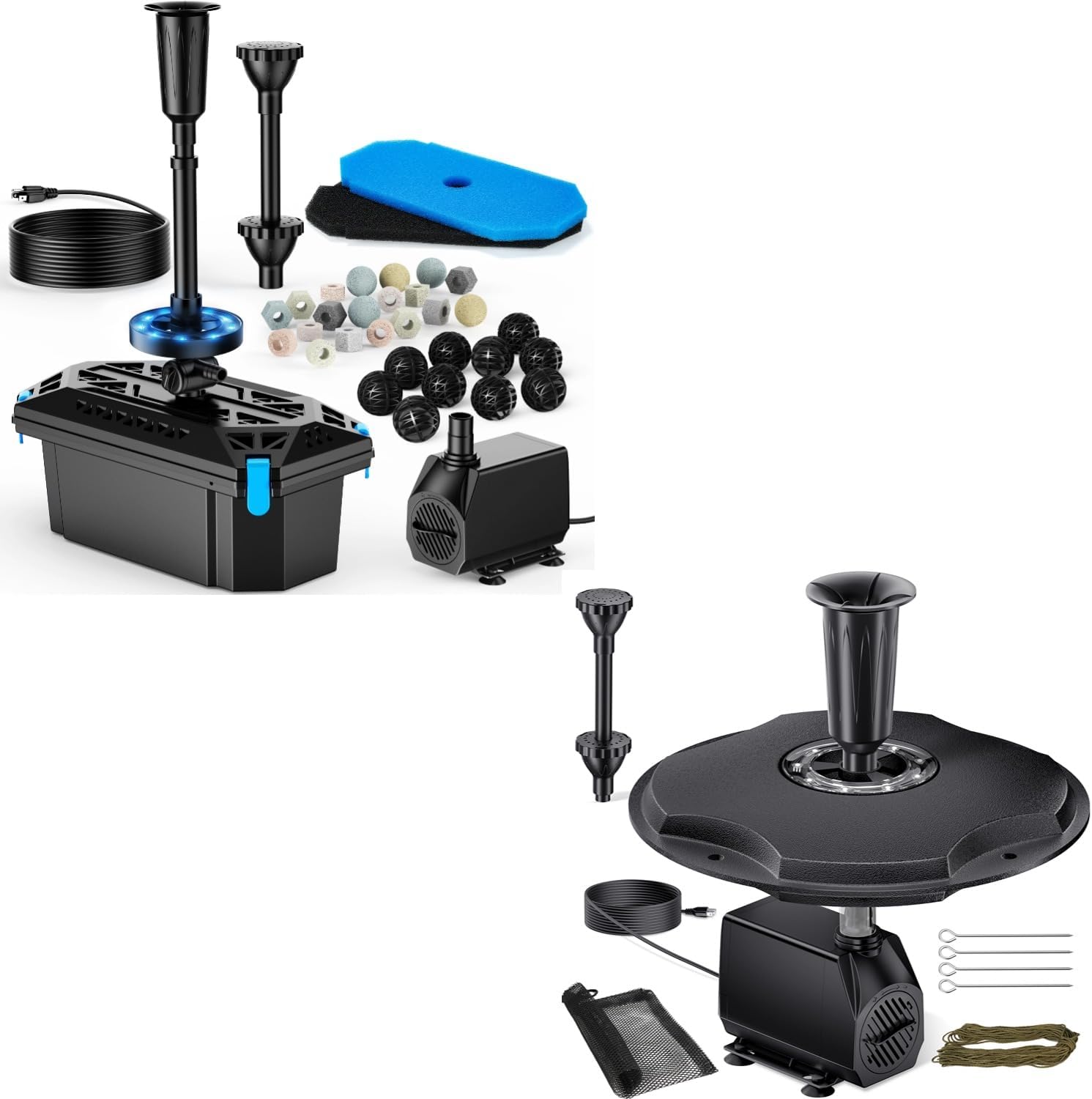 POPOSOAP RGB Pond Filter & RGB Floating Pond Fountain, 660GPH Pond Filter Box With 40W Pond Pump & RGB Auto-Cycle LED Lights, Koi Pond Filters for Outdoor Ponds Clean, Clear, and Add Water Features