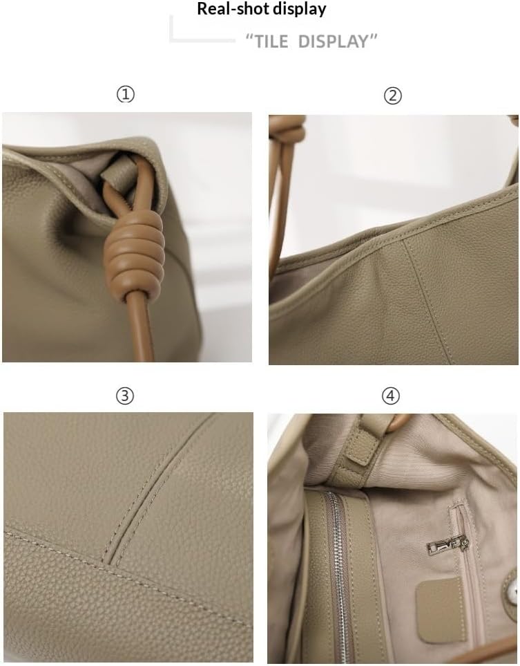 Genuine Leather Tote Bag for Women, Large Capacity Hobo Shoulder Bag with Inner Pouch, Top Grain Togo Cowhide Handbag.