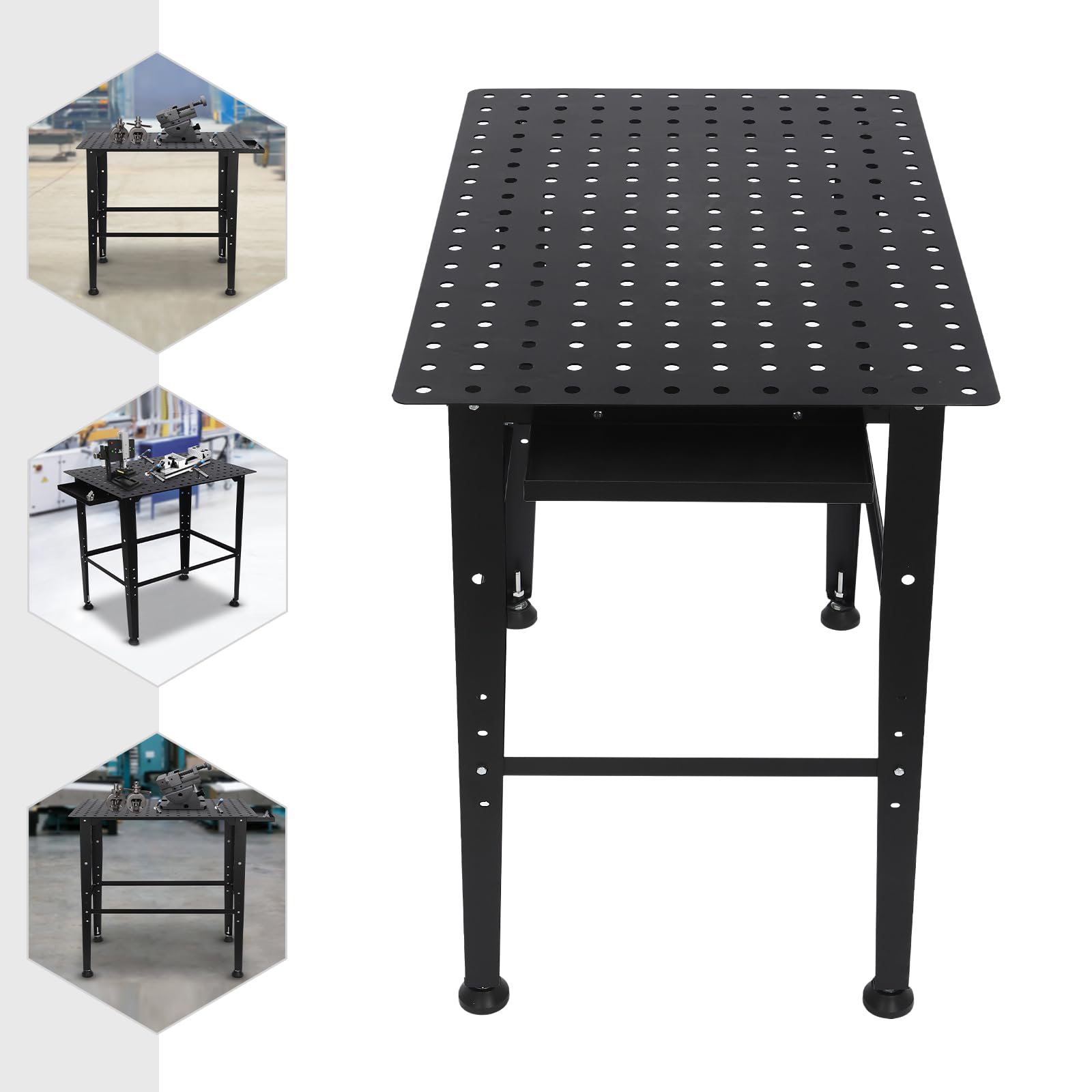 Mesa de trabajo de metal con capacidad de carga de 1320 libras, color negro, para taller e industria, mesa de trabajo de metal con capacidad de carga de 1320 libras, color negro, para taller e