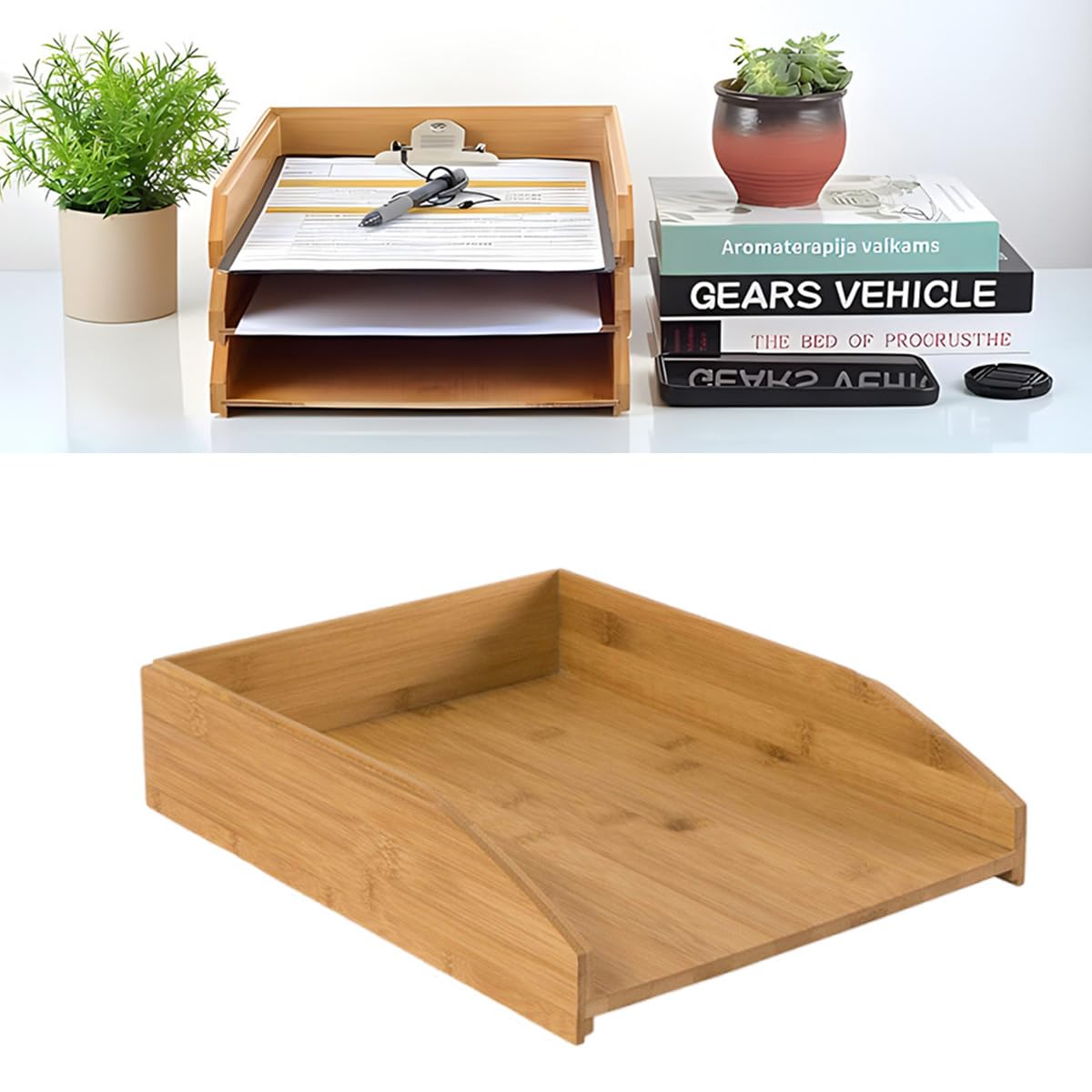Ablagefächer Stapelbar Holz 2er Set Briefablage Zeitschriften Ordner Post Schreibtisch Organizer Büro Natur