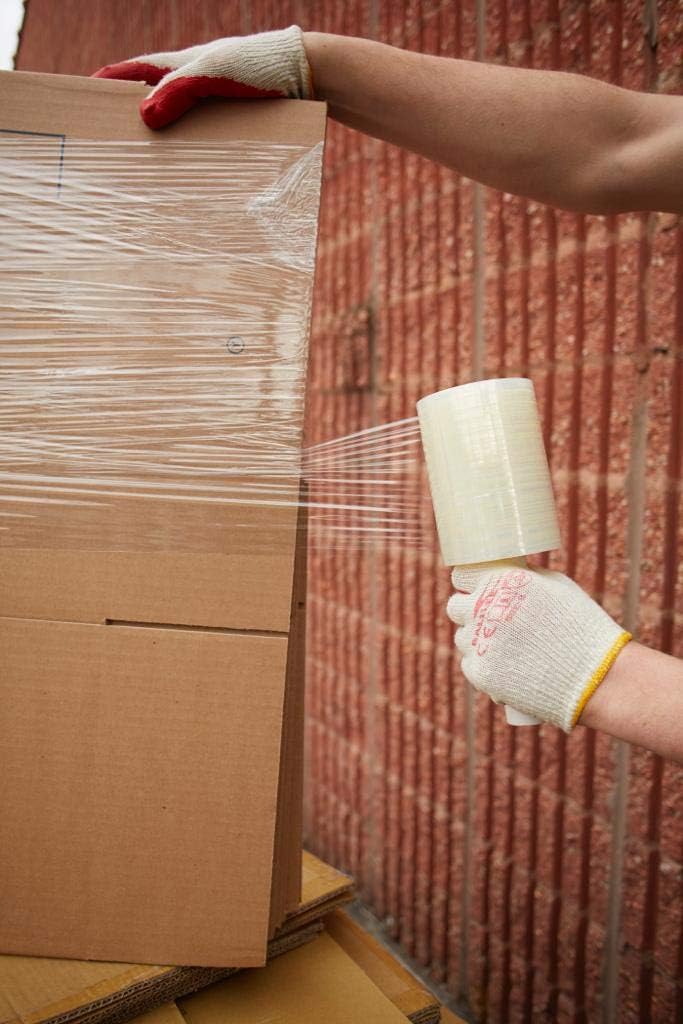 Plastic Film Pallet Wrap with Handle, 5 Inches X 1000 Feet, 80 Gauge, Clear Shrink Stretch Wrap Roll, Furniture, Boxes, Pallets, Industrial Strength, Made in USA (12-Pack)