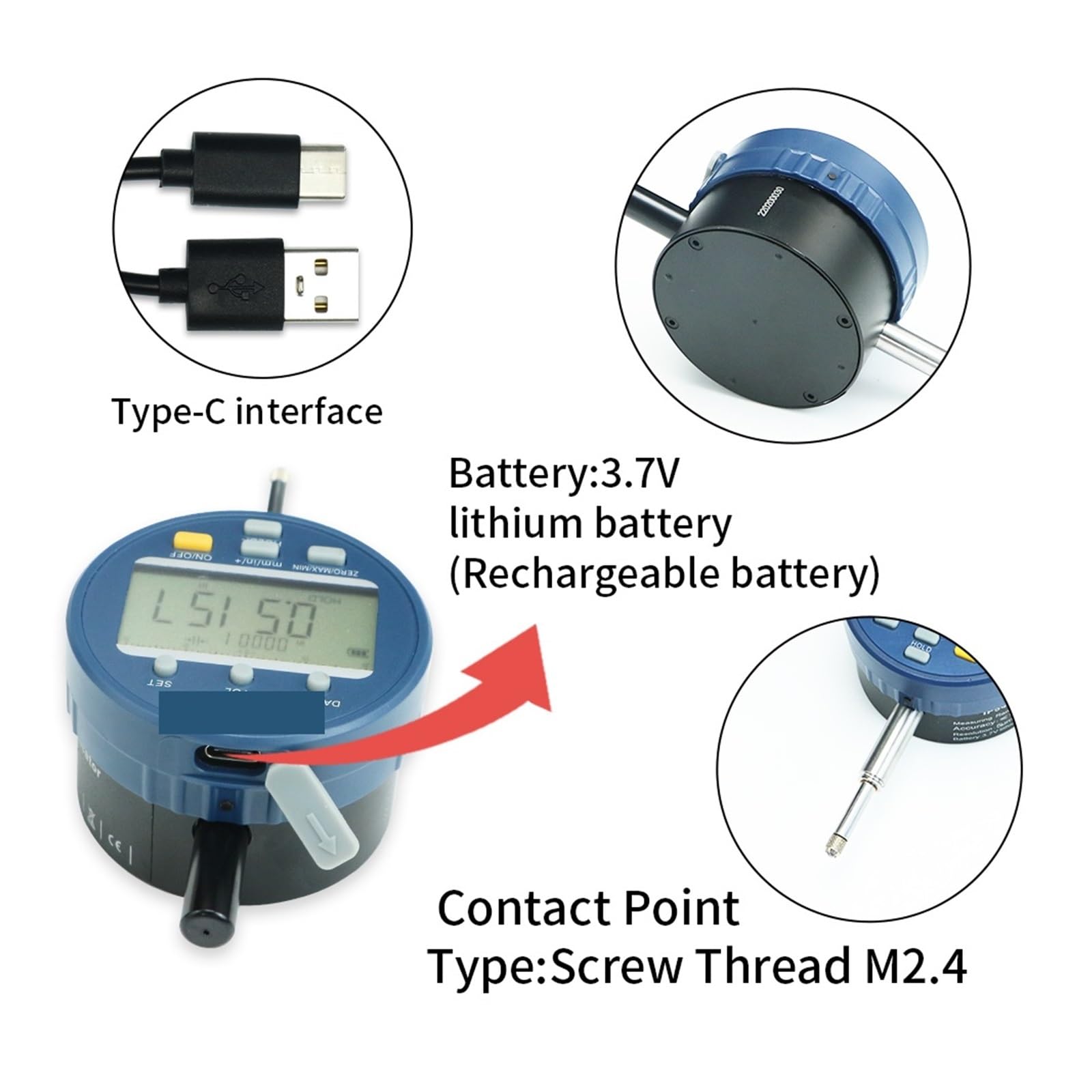 Bezprzewodowy wskaźnik cyfrowy Rozdzielczość 0,5 μm Elektroniczny IP54 0-12,7/25,4 50,8 mm Z akumulatorem,Przyrząd Pomiarowy(0-12.7mm 1)
