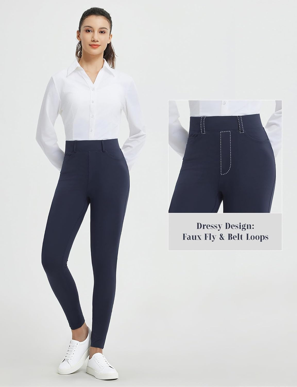 baleaf Womens Skinny Dress Pants Stretch Petite Yoga Work Pants Pull On Dressy Leggings with Zipper Pockets 7/8 Ankle - Image 7