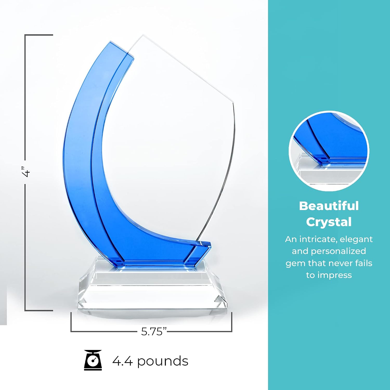 Baudville Engraved Crystal Light Blue Accent Award - Personalized Engraving Up to Three Lines and Pre-Written Verse Selection - Comes Gift Boxed