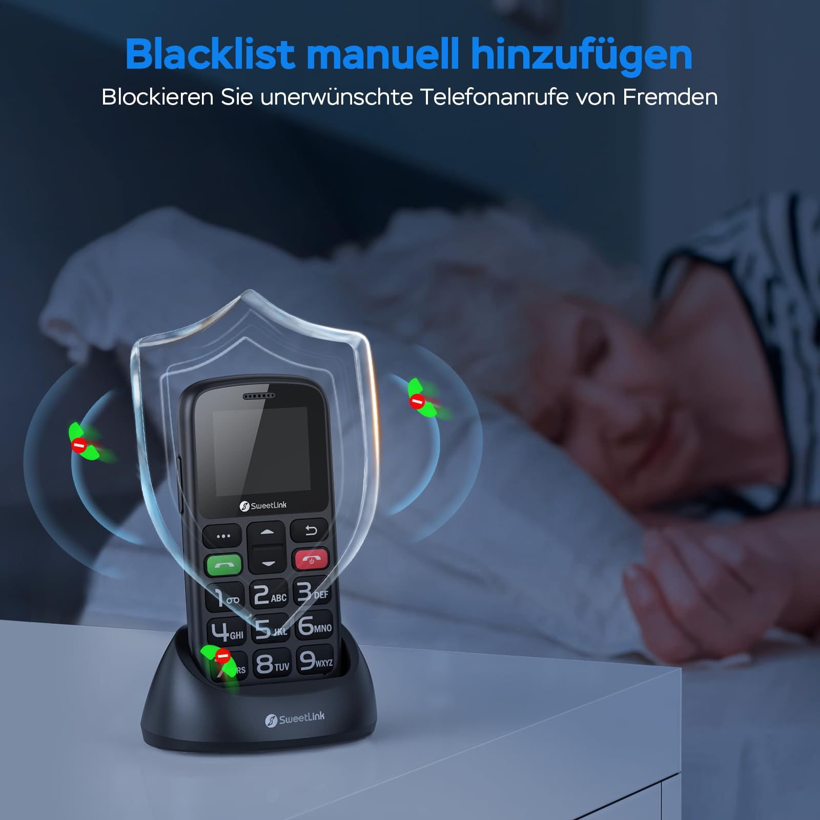 SweetLink S2PLUS Seniorenhandy ohne Vertrag – Dual SIM 2G GSM mit 1400mAh Akku, SOS-Notruftaste, 1,77" Großtasten-Display, Ladestation & FM-Radio | mit Klarer Sprachansage und 12 Tage Standby