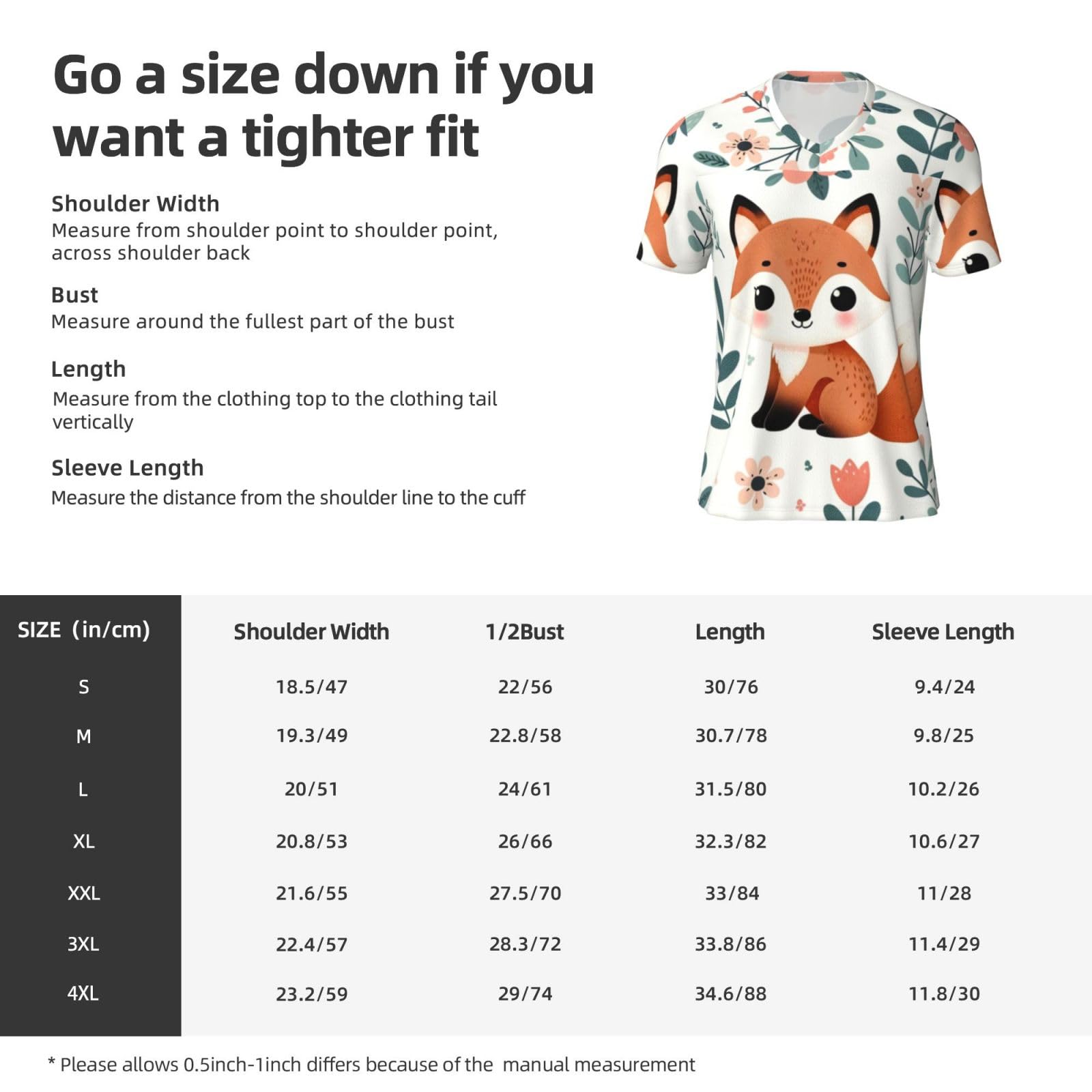 Stylish Athletic Sports Jersey Floral-Cute-Fox Men's Rugby Jersey Xx-Large Black