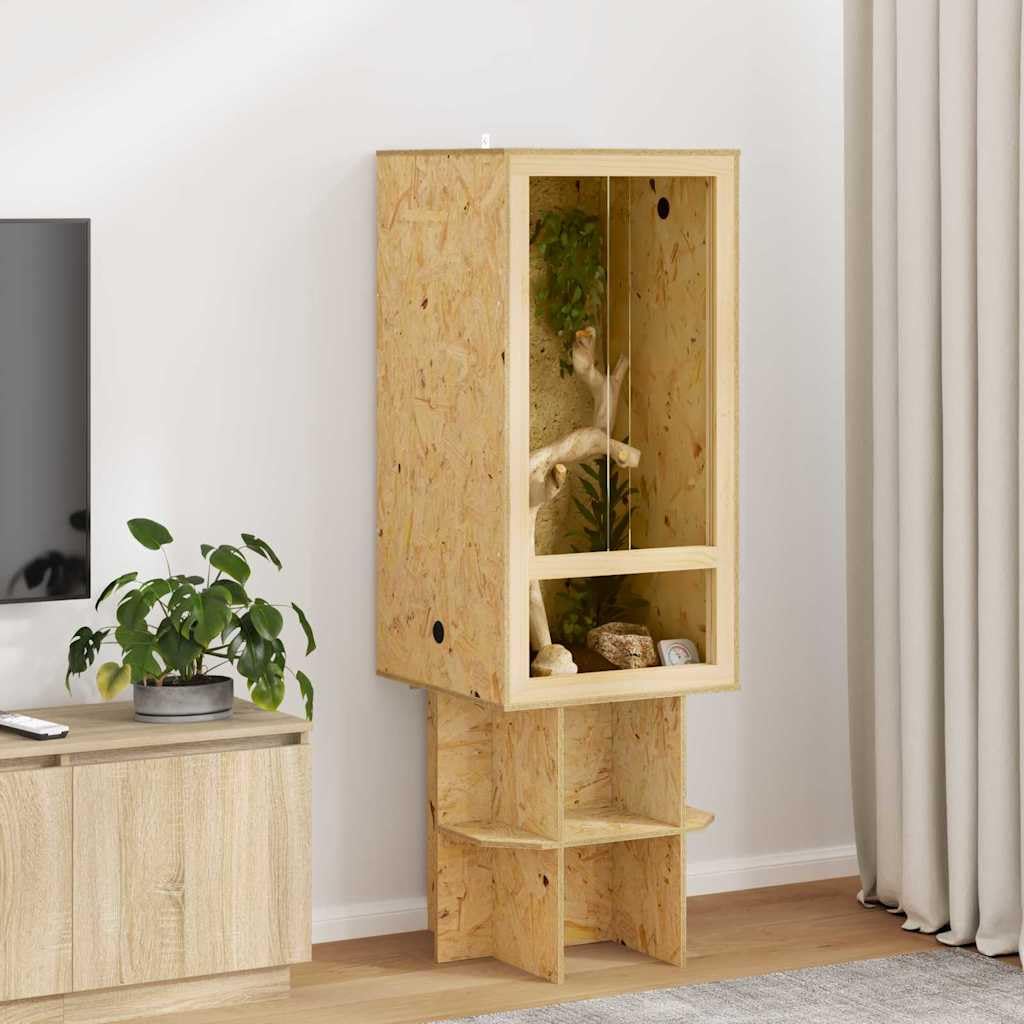Terrario marrone in OSB con vetro, 50 x 50 x 100 cm, casa per rettili con porta scorrevole, ventilazione e habitat versatile per anfibi, terrario del deserto, terrario della foresta pluviale