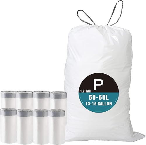 Miniatura 2 de Code P - Bolsas de basura de plástico resistentes con cordón de 13-16 galones, compatibles con simplehuman Code P, 1.2 mil, forros de basura blancos