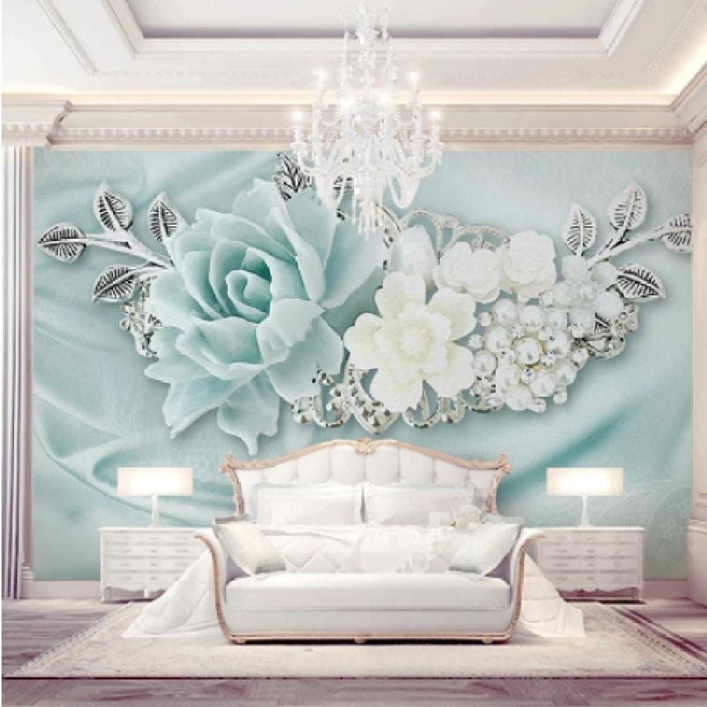 Papier peint trompe l'oeil fleur blanche 3D grand format salon couloir 300cm