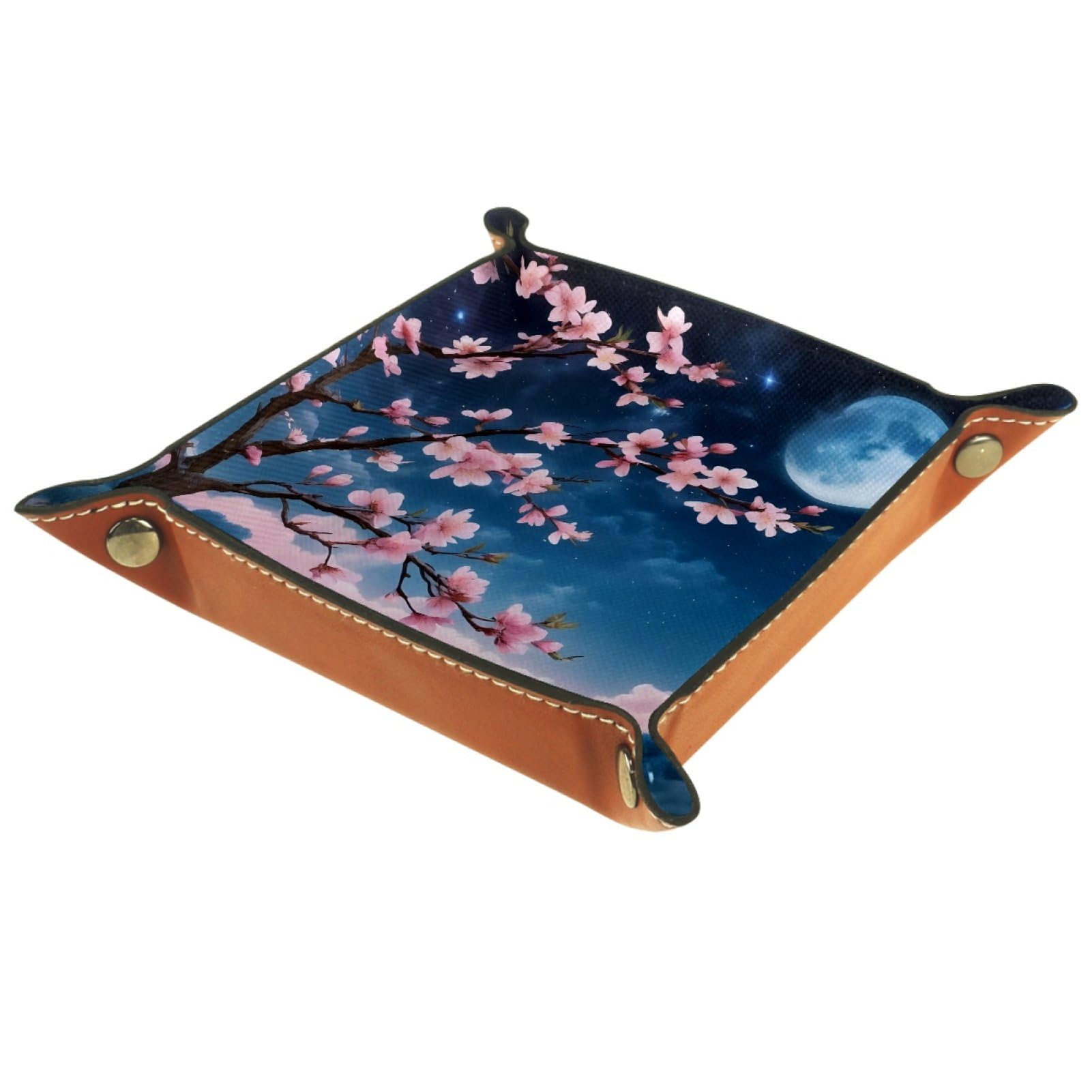 VAPOKF Cherry Blossom Moon Portable Folding Dice Rolling Tray, Microfiber Leather Dice Holder for Dice Games Like RPG, DND and Other Table Games
