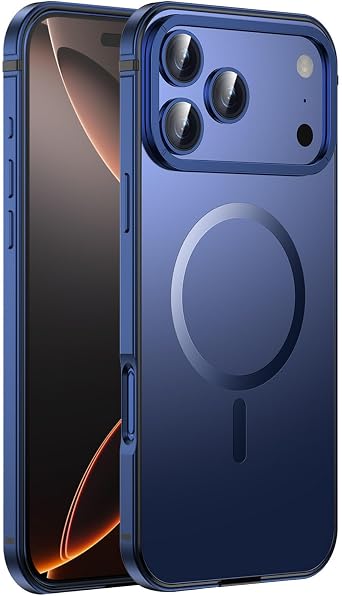 Case for iPhone 17 Pro, Aluminum Alloy Metal Frame 10FT Drop Tested Upgraded Airbag Camera Protection Ultra Thin Skin Feeling Frosted PC Back Blue, iPhone 17 Pro