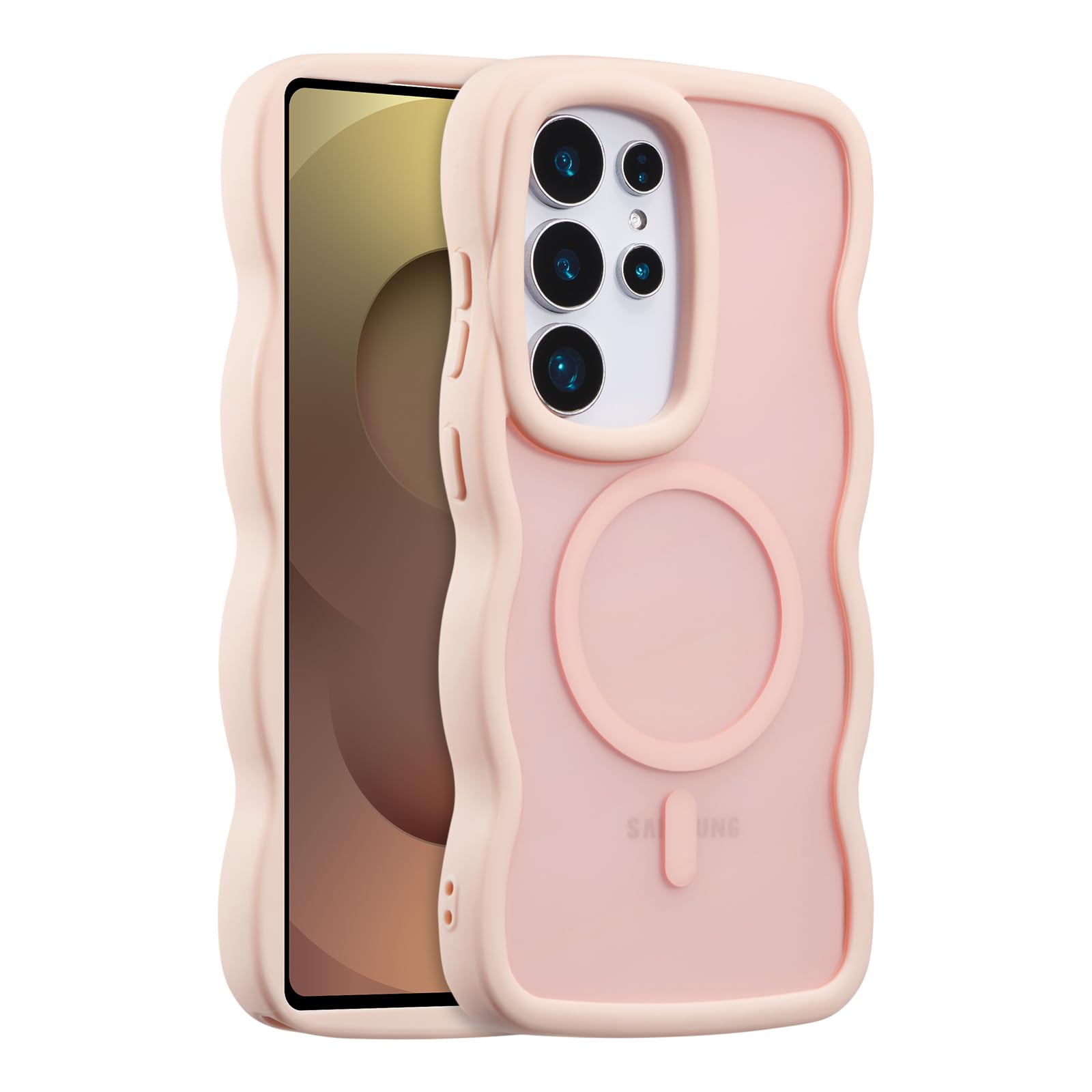 XIZYO for Samsung Galaxy S25 Ultra Case, Cute Wavy Compatible with Magsafe, Curly Wave Frame Women Men Magnetic Clear Matte TPU Bumper Shockproof Case