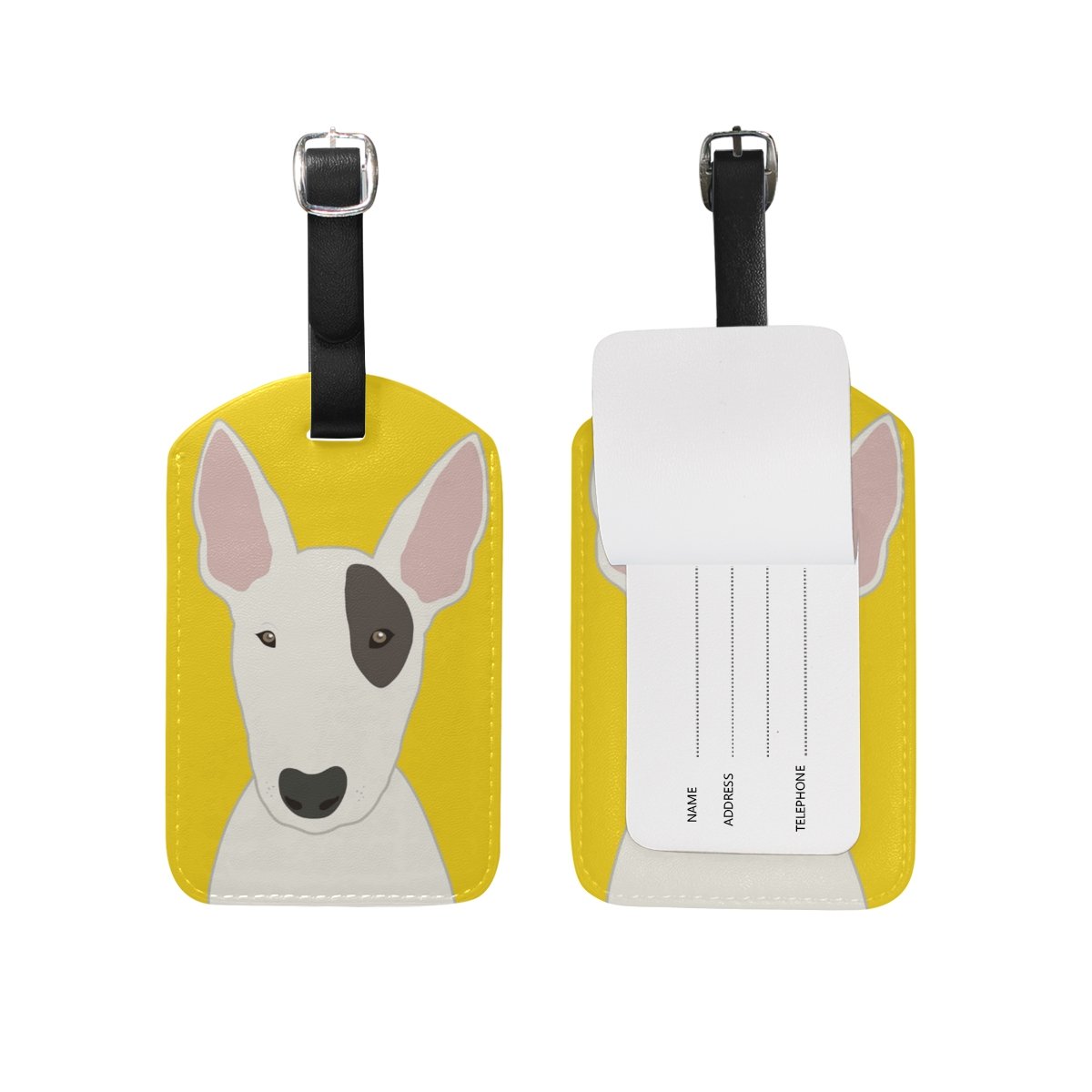 ALAZA My Daily Bull Terrier Dog Luggage Tag PU Leather Bag Tag Travel Suitcases ID Identifier Baggage Label 1 Piece