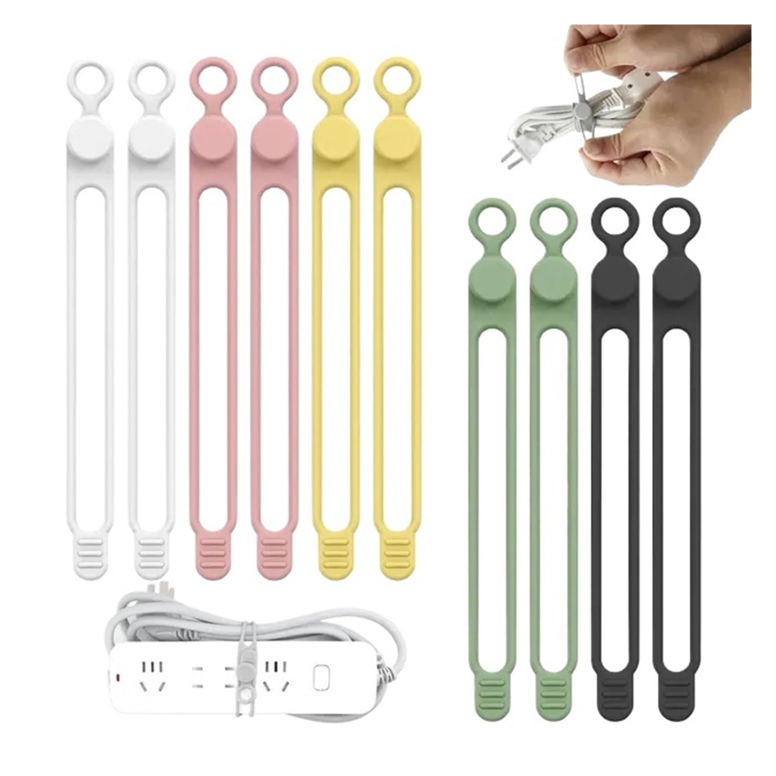 Cable Ties Silicone Cable Tie, Organizer, Straps, Reusable Cord, Travel, Cute Elastic, Wire(Multicolor B 10pcs)