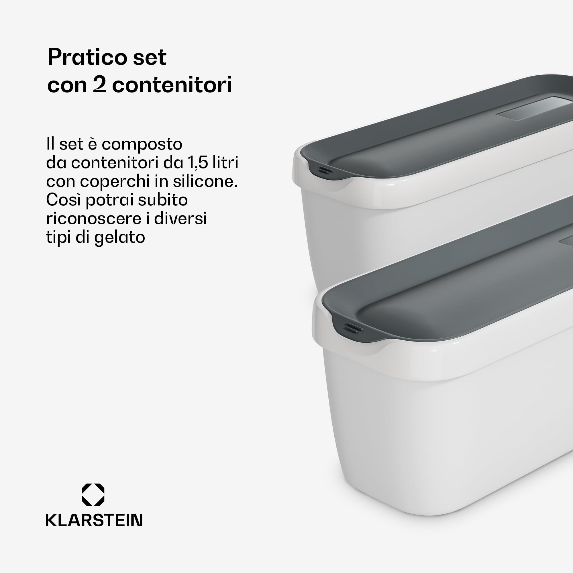 Klarstein Vaschette per Gelato 2x1,5L – Contenitori Plastica con Coperchio, Lavabili in Lavastoviglie