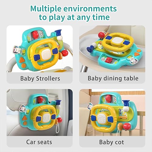 Miniatura 3 de huanger Juguetes de asiento de automóvil para bebé para asiento de automóvil, juguete de centro de juegos, volante con luces musicales, juguete de