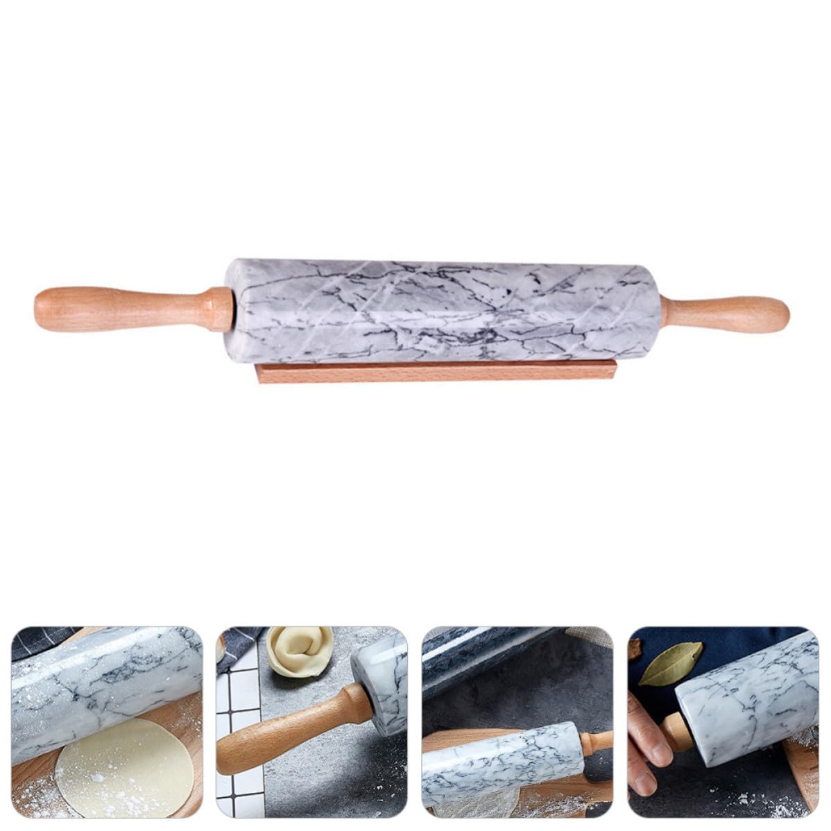POPETPOP Rodillo de Mármol Natural Mango de Madera, Multiusos y Práctico para Amasar Masa, Diseño Simple Adecuado para Panadería y Obsequio de Inauguración de Casa