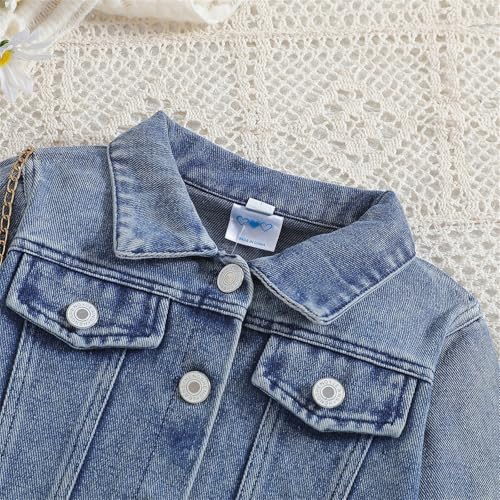 Baby Girls Denim Pants Letter Print Lapel Collar Button Down Long Sleeve Jackets Windproof Warm Casual Coat3