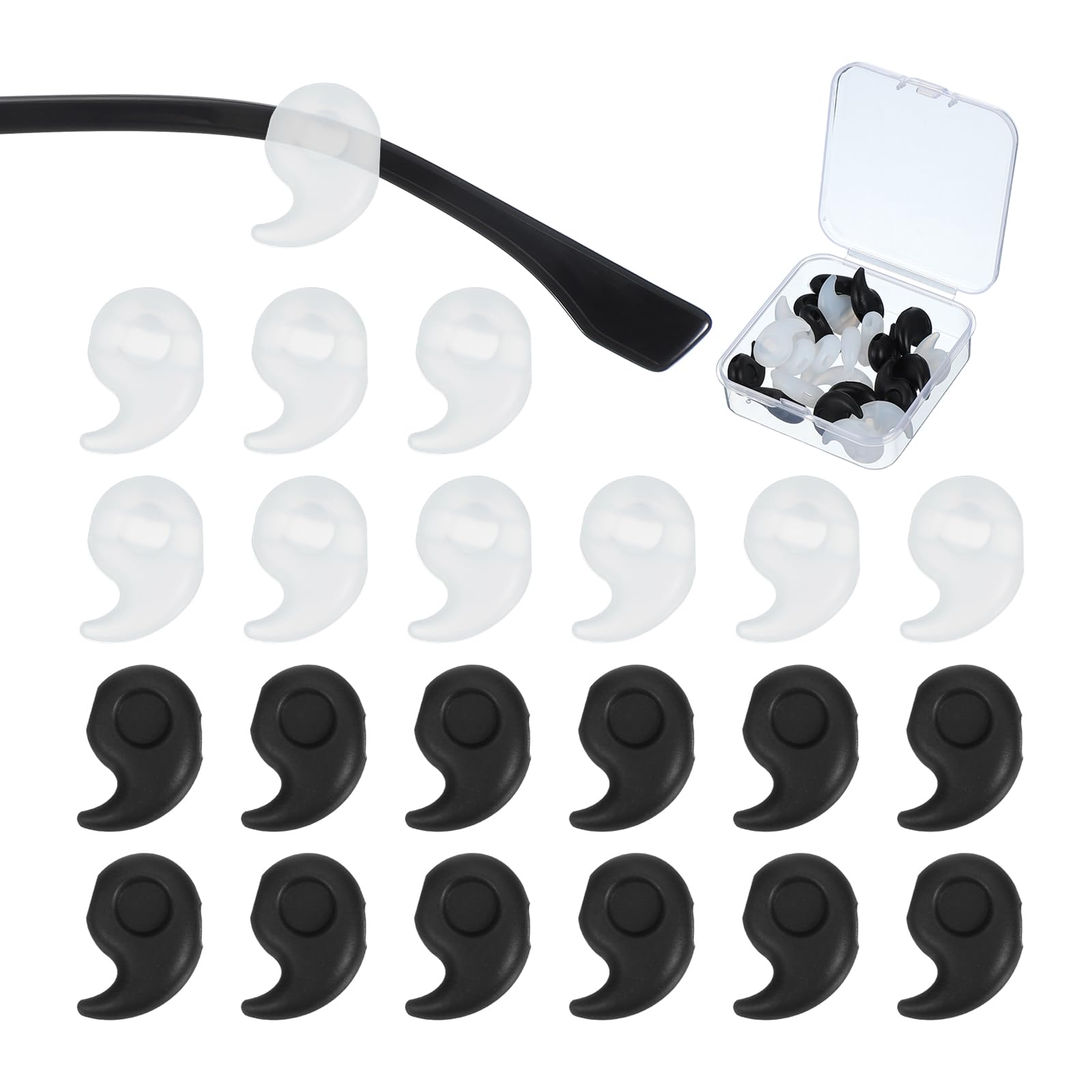 PATIKIL Comma Shape Eye Glasses Ear Grips, Anti-Slip Silicone Comfort Eyeglass Ear Hooks with Box for Sunglasses Sport