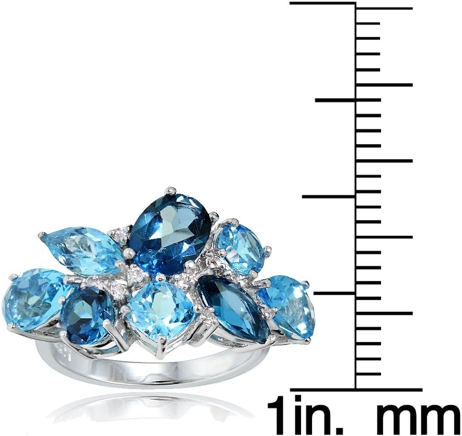 Ice Gems Sterling Silver Genuine London Blue, Swiss Blue and White Topaz Cluster Tonal Ring - Image 3