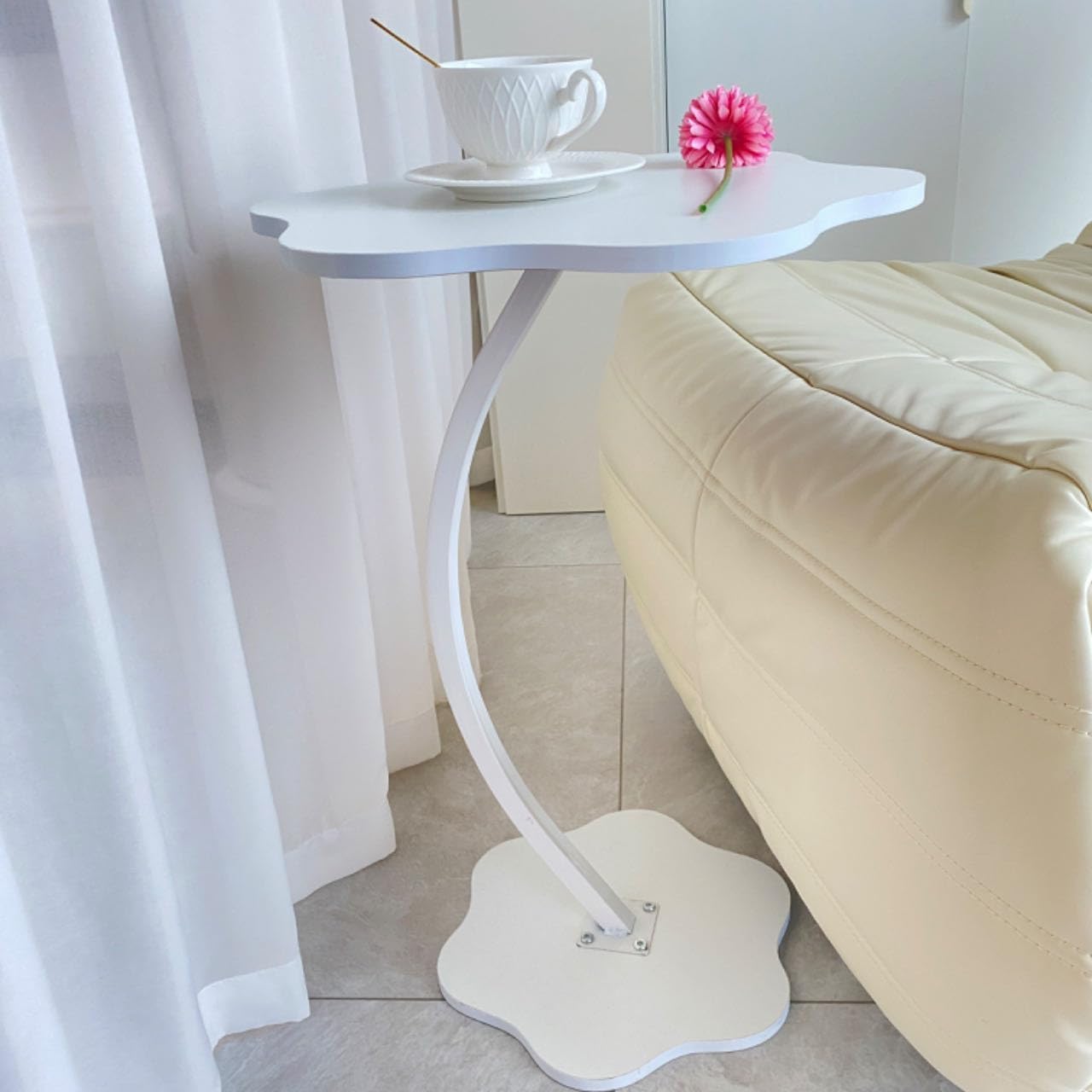 ORCHID M® Round Side Table, Sofa Side End Table Modern Minimalist Side Table Industrial Coffee Table for Living Room Bedroom Balcony and Office (White)