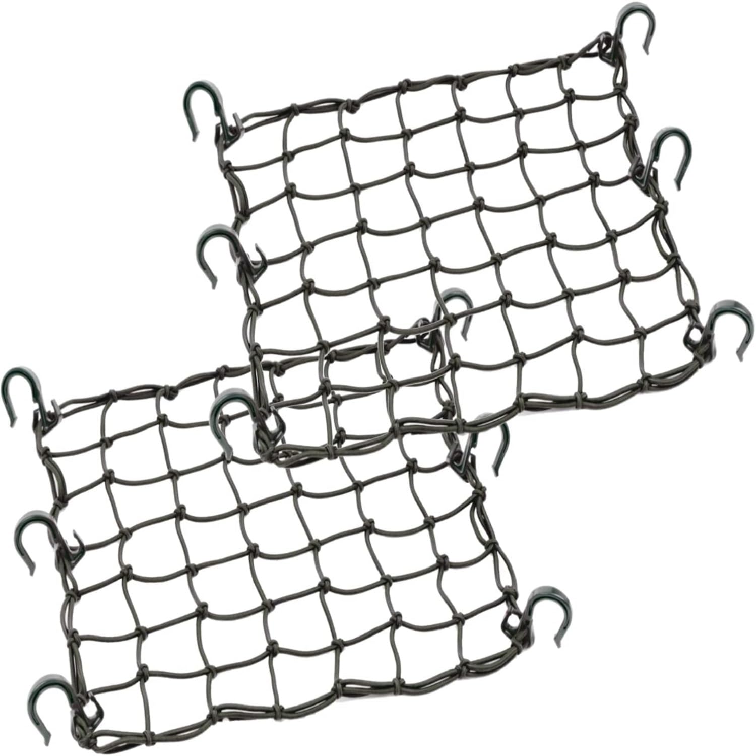 Kleines Gepäcknetz mit 6 dicken Haken, 38,1 x 38,1 cm dehnt sich auf 76,2 x 76,2 cm, 2 Stück Helmnetz mit 5,1 x 5,1 cm kleinem Netz für Motorrad, Fahrrad, Brett