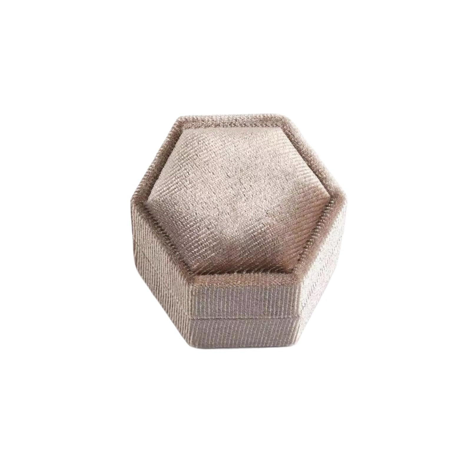 WWYYZAYC Person Ring Box For Wedding Proposal Bearer Engagement Double Slots Hexagon Holder Anniversary(Coffee,Sliver Text)