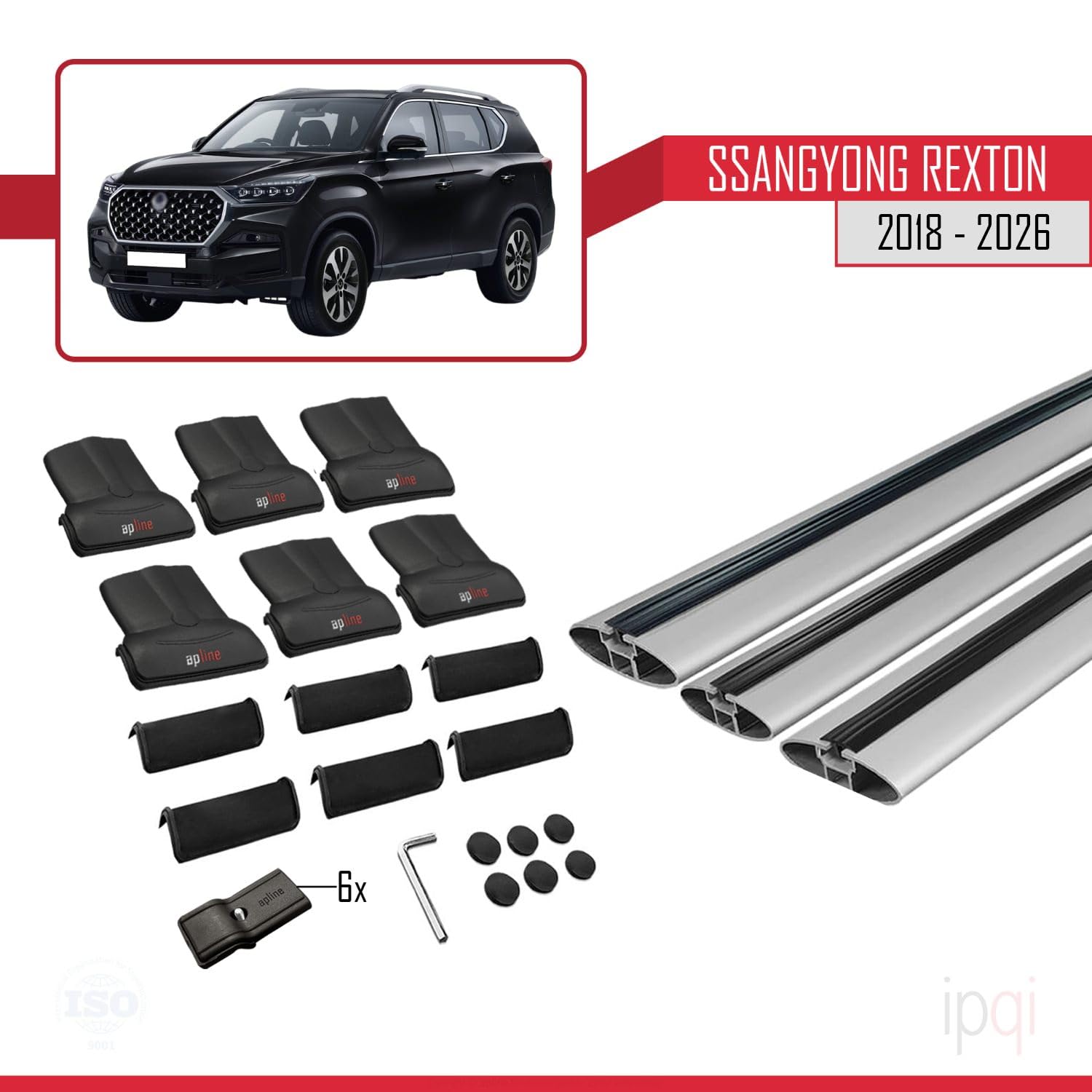Compatible con SsangYong Rexton 2018-2025 Fly Model Barras de Techo Auto Portaequipajes Barras Transversales Gris Aluminio 3 Barras