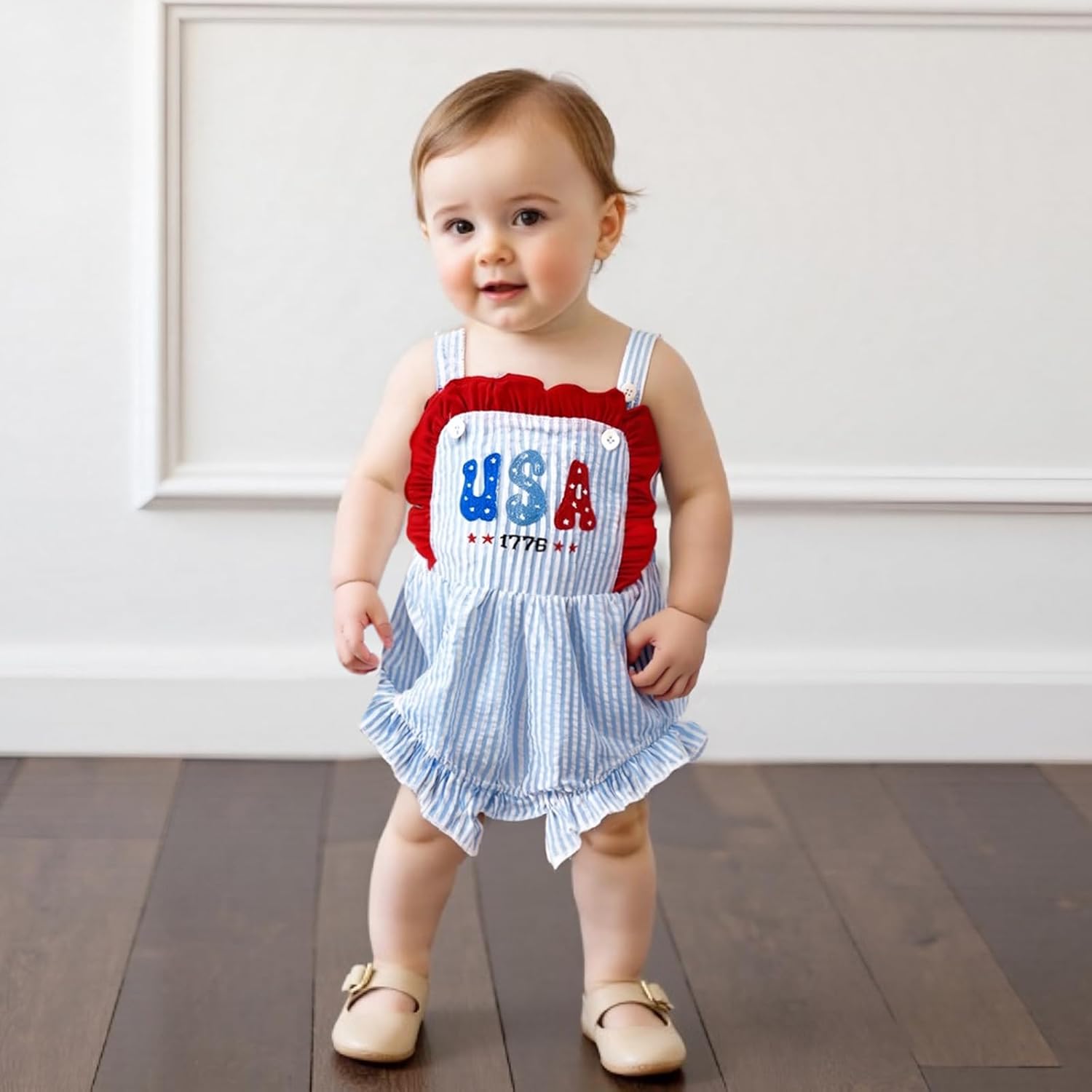 4th of July Baby Girl Outfits USA Embroidery Bubble Romper Fourth of July Bodysuit Memorial Patriotic Clothes - Image 3
