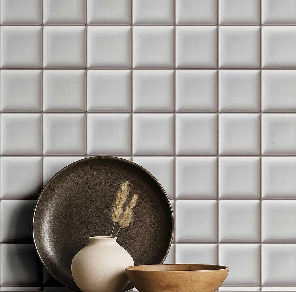 Papier peint imprimé carreaux mosaïque vintage S4Sassy en vinyle blanc 25x60 cm