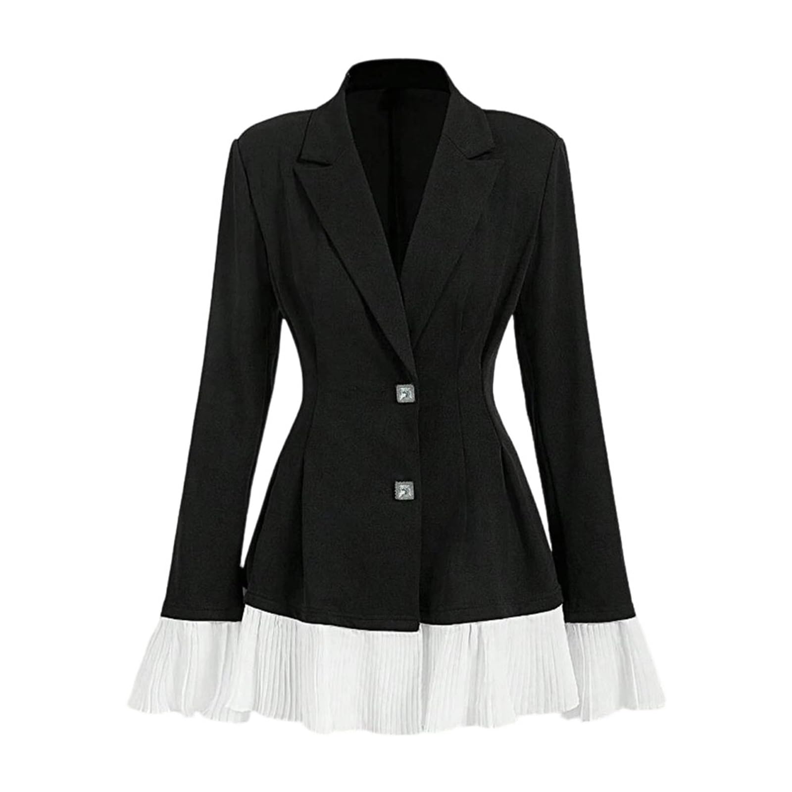 Womens Fashion Blazers with Flounce Detail Long Sleeve Single Breasted Lapel Casual Suit Jacket