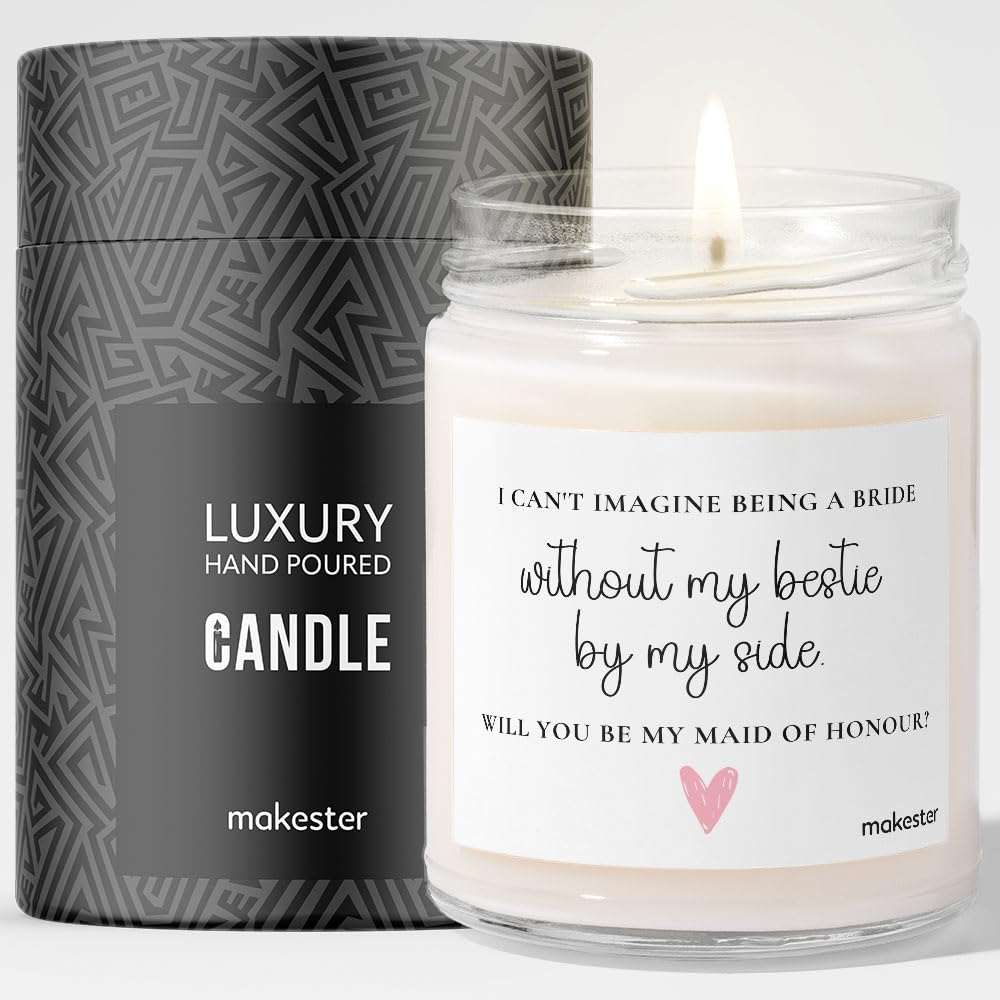 Maid of Honour Gifts - Luxury Soy Wax Candle - Vanilla, Jasmine, Sugared Almond - Makester