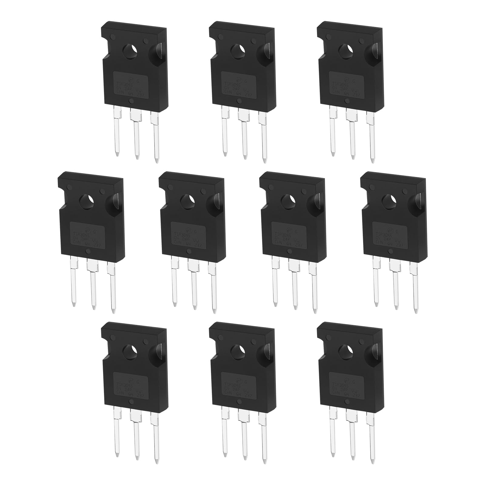 ECSiNG 10pcs TIP3055 NPN Transistors for Electronics Professionals Enthusiasts General Amplifiers Low-Speed Switches TIP3055 NPN In-Line Transistors TO-247