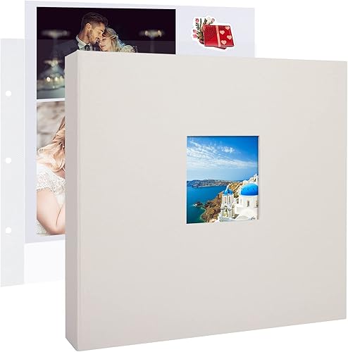 Miniatura 19 de Álbum de fotos de 10 x 10 pulgadas con 3 anillos para manualidades, con 30 fundas de plástico, 60 páginas y cubierta de tela para bebés, viajes
