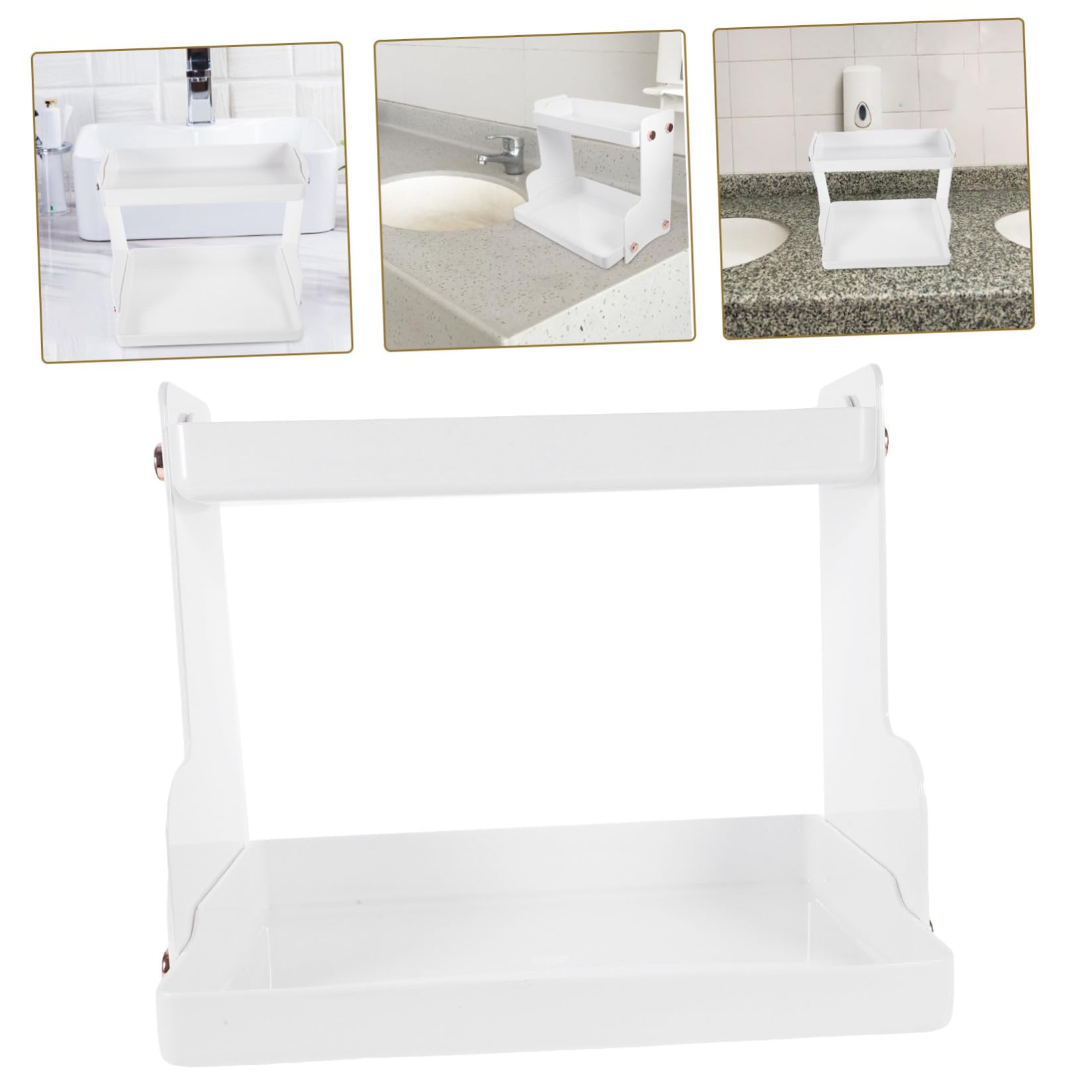 Organizzatore da Bagno a Doppio Ripiano Bianco in Acciaio Inossidabile e Pet, Scaffale da Appoggio per Cosmetici e Articoli da Toeletta, per Bagno e Comodino