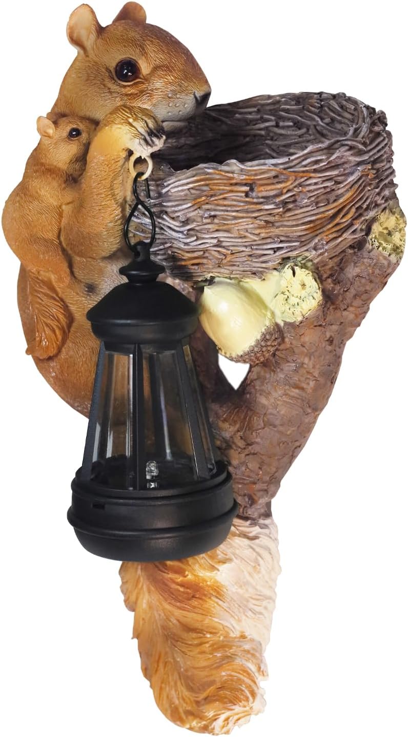 Solar Garden Decor: 11.8-Inch Squirrel Resin Statue Bird Feeder - Solar Statue, Lawn Ornament,Yard Decorations Outdoor, Garden Decor Unique Birthday Housewarming Gifts for Mom, Women, - Image 8
