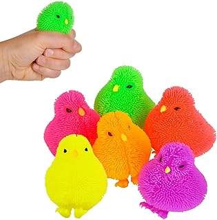 The Dreidel Company Chicken Puffer Rubber Duck Toy Duckies for Kids, Stress Reliever Toy for Kids, Bath Ducky, Birthdays, Baby Showers, Summer Beach and Pool Activity, 3.25
