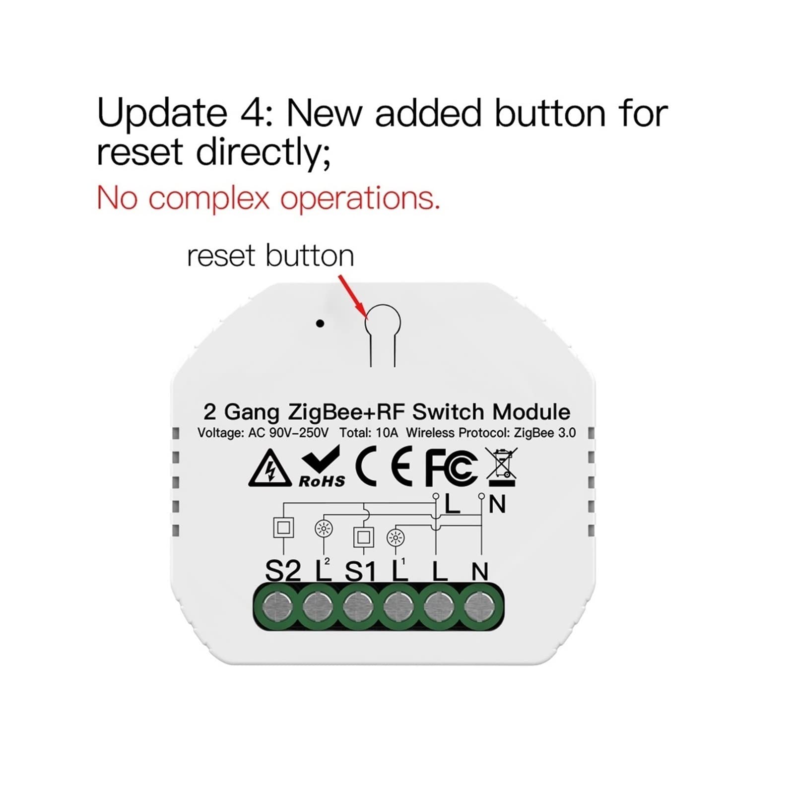 Interruptor inteligente, Módulo de relé de interruptor de luz inteligente 1/2/3 Gang Smart Life/Tuya Control, con Alexa Home(2 Gang Switch)