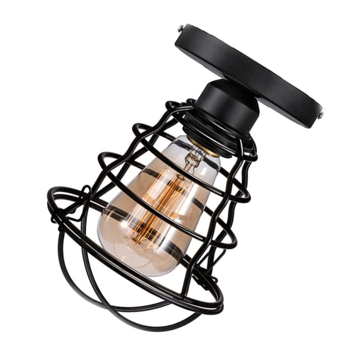 VOSAREA Industrial Style Iron Craft Ceiling Lamp Durable Flush Mount Indoor Lighting Fixture for Hallway Bedroom Balcony and
