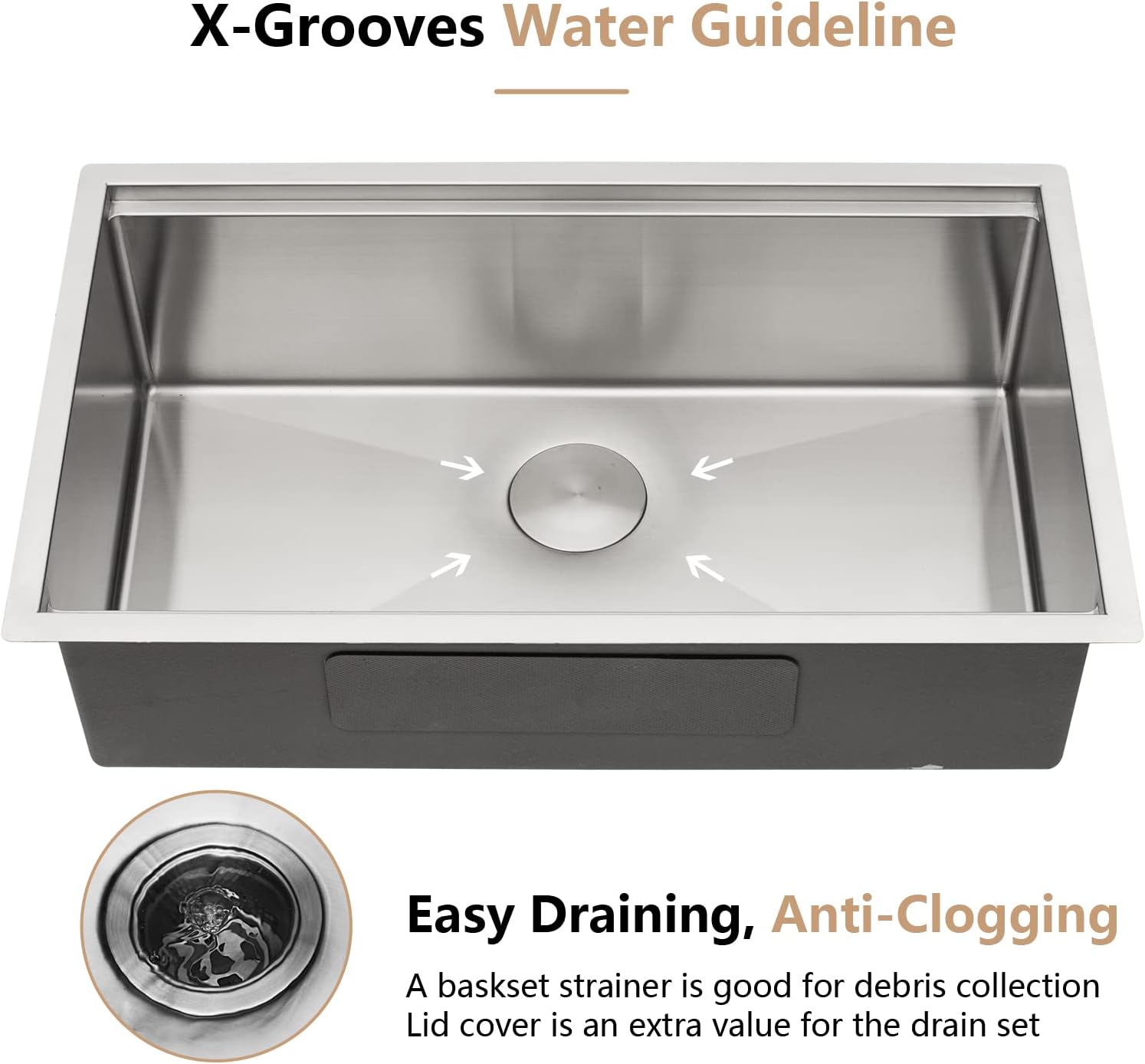 Dcolora 30 In. Undermount Kitchen Sink, Single Bowl 16 Gauge 304 Stainless Steel Workstation Sink, Round Corner, 30"x19"x10" #DC-U7702