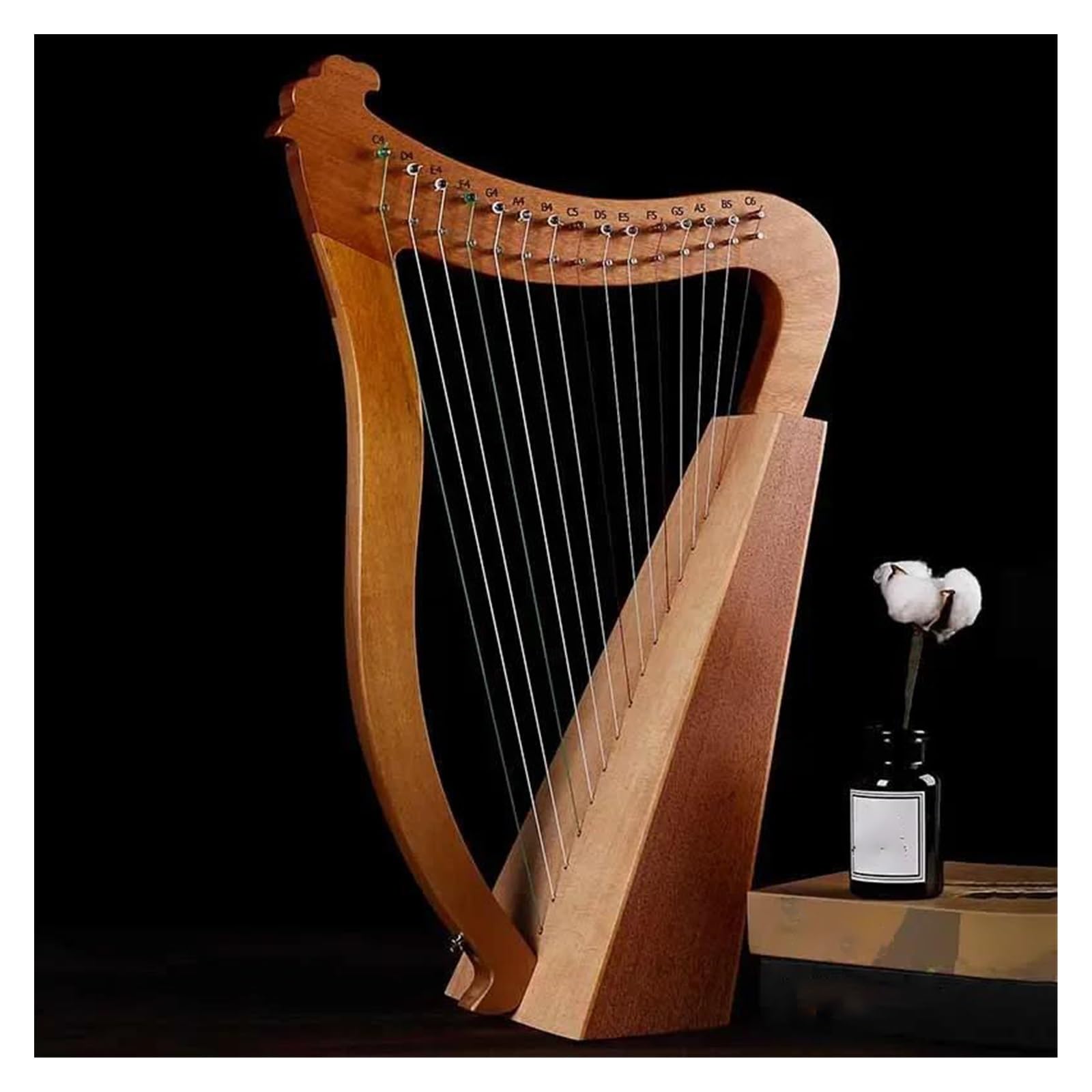 Anfänger harfe Holzharfe Mit 15 Saiten, Seltenes Musikinstrument, Professionelles Tragbares Harfenmusikinstrument, Zubehör(15 String1)