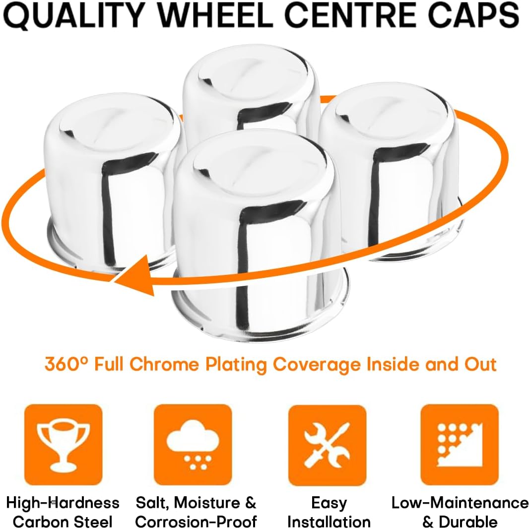 4Pcs 3.31 inch Wheel Center Caps Push Through Trailer Wheel Center CapsCenter Bore Truck Trailer RV SUV Wheels Rims Chrome Hub Covers, 3.31in Bore, 3.03in Tall