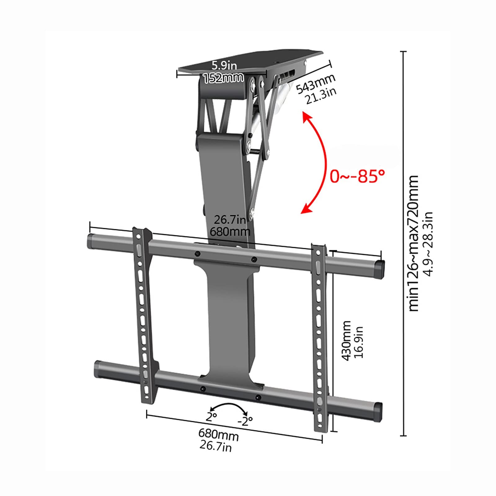tv Stand Staffa TV a soffitto universale 32 "-70" Intelligent Electric Lifting Hanger Cilindro Braccio girevole Tilts con Max VESA 600x400mm, Tiene premuto TTO 88 libbre .per casa, ufficio
